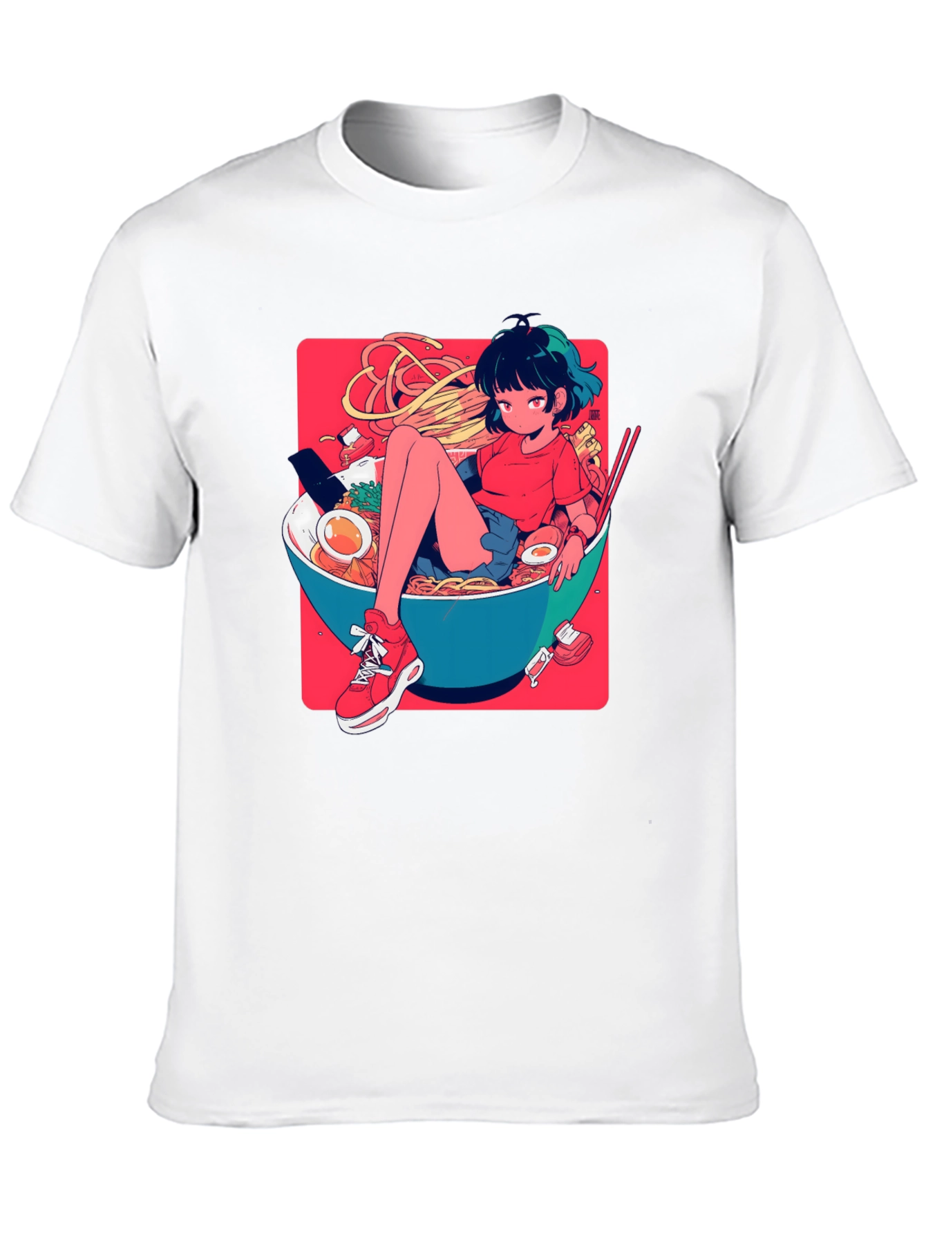 Anime Girl Ramen Bowl Graphic T-Shirt