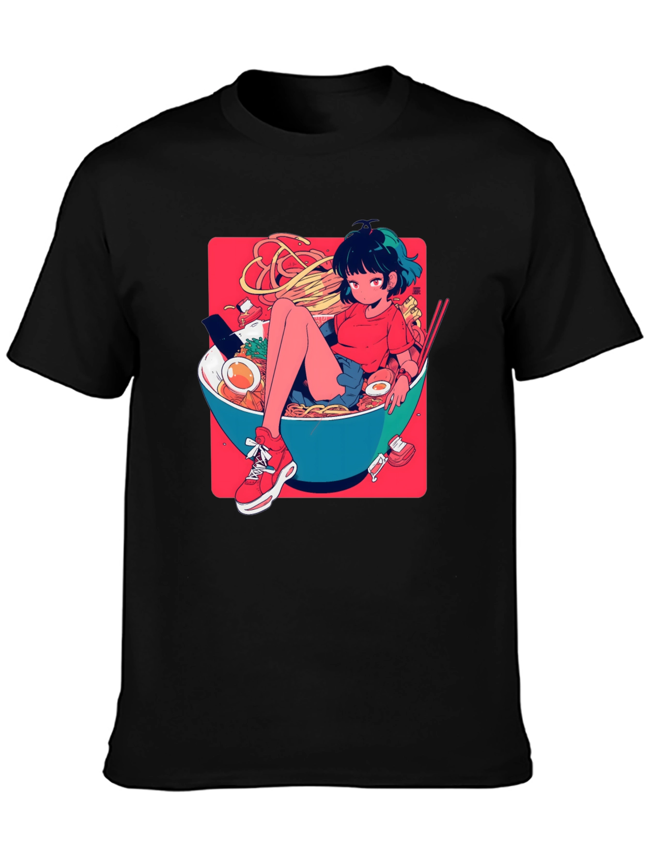 Anime Girl Ramen Bowl Graphic T-Shirt