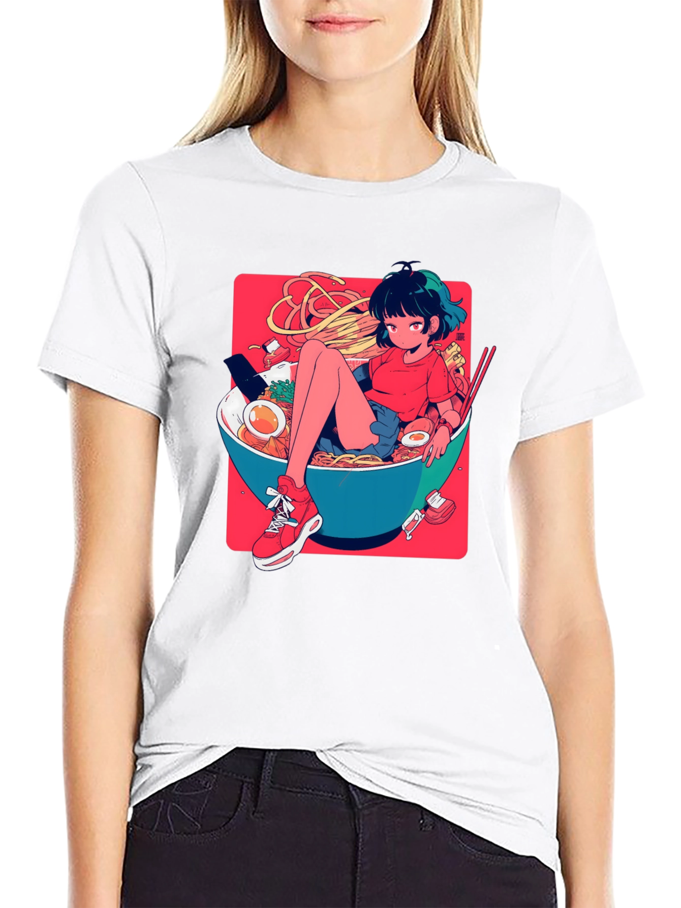 Anime Girl Ramen Bowl Graphic T-Shirt