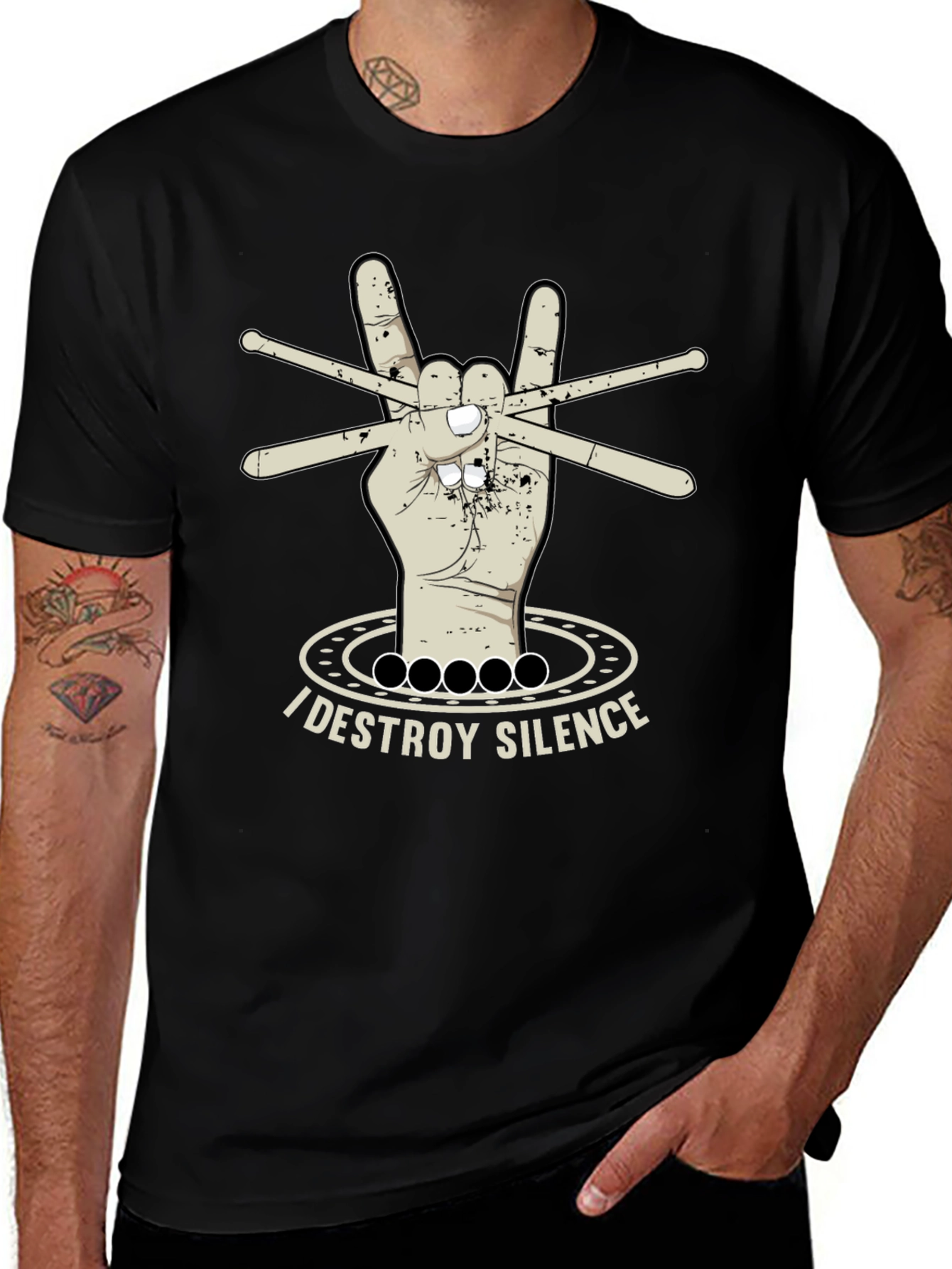 I Destroy Silence T-Shirt - Drummer Rock Hand Design