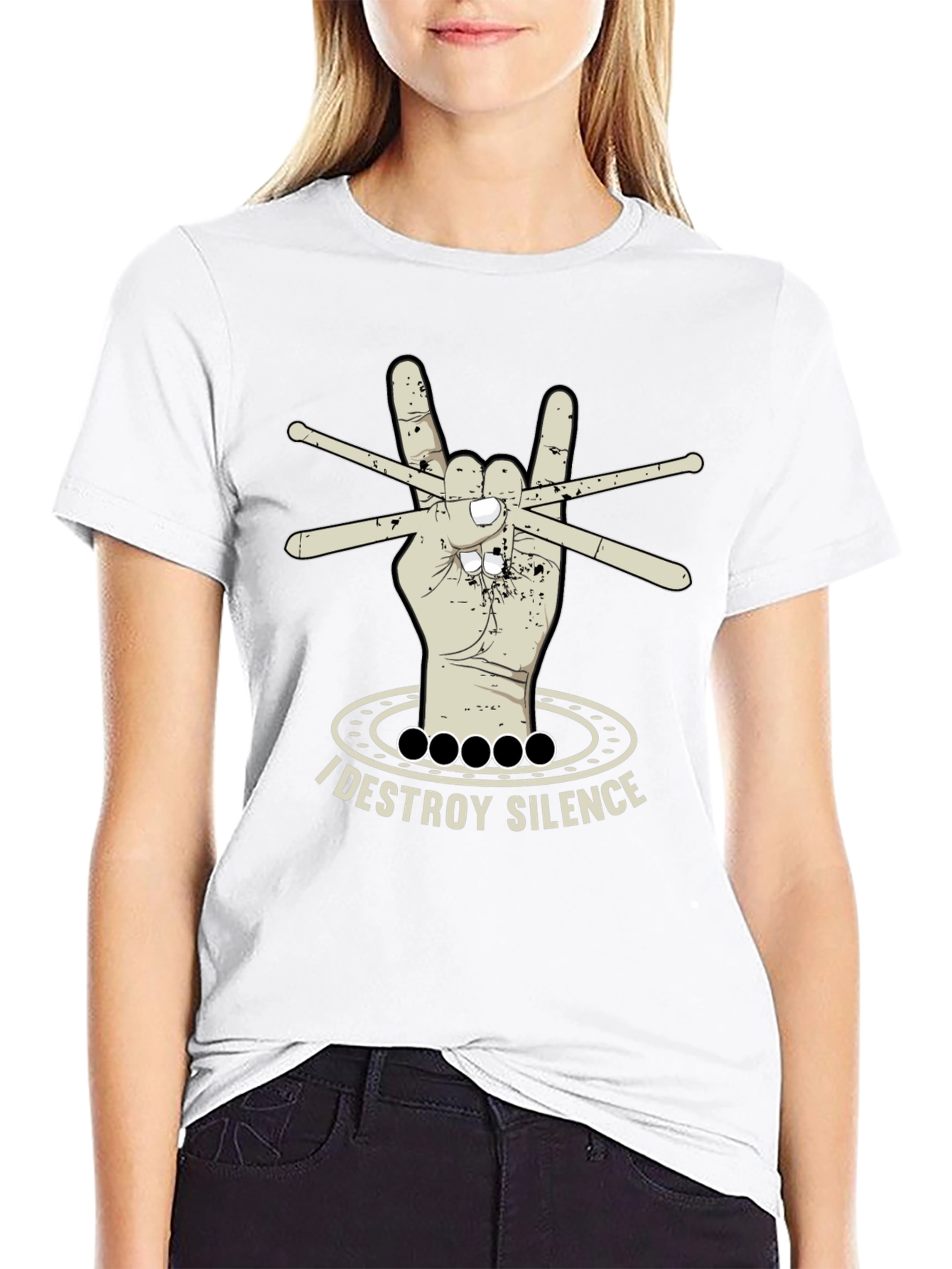 I Destroy Silence T-Shirt - Drummer Rock Hand Design