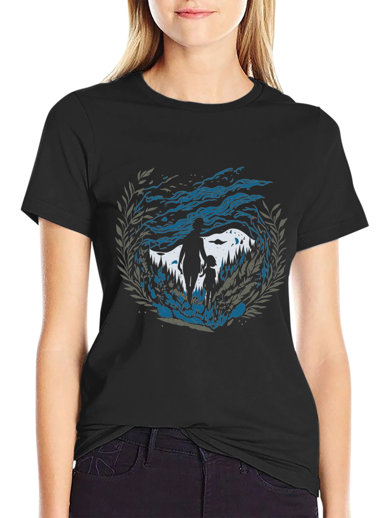 Father and Child Forest Black T-Shirt