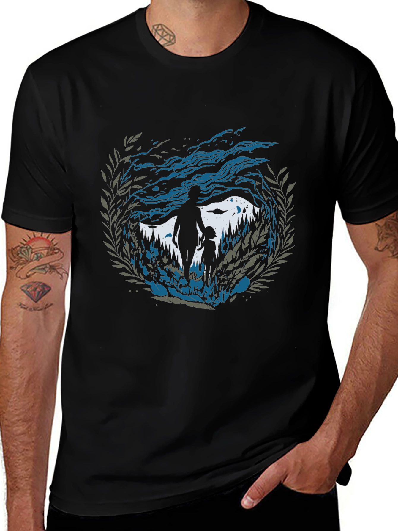 Father and Child Forest Black T-Shirt