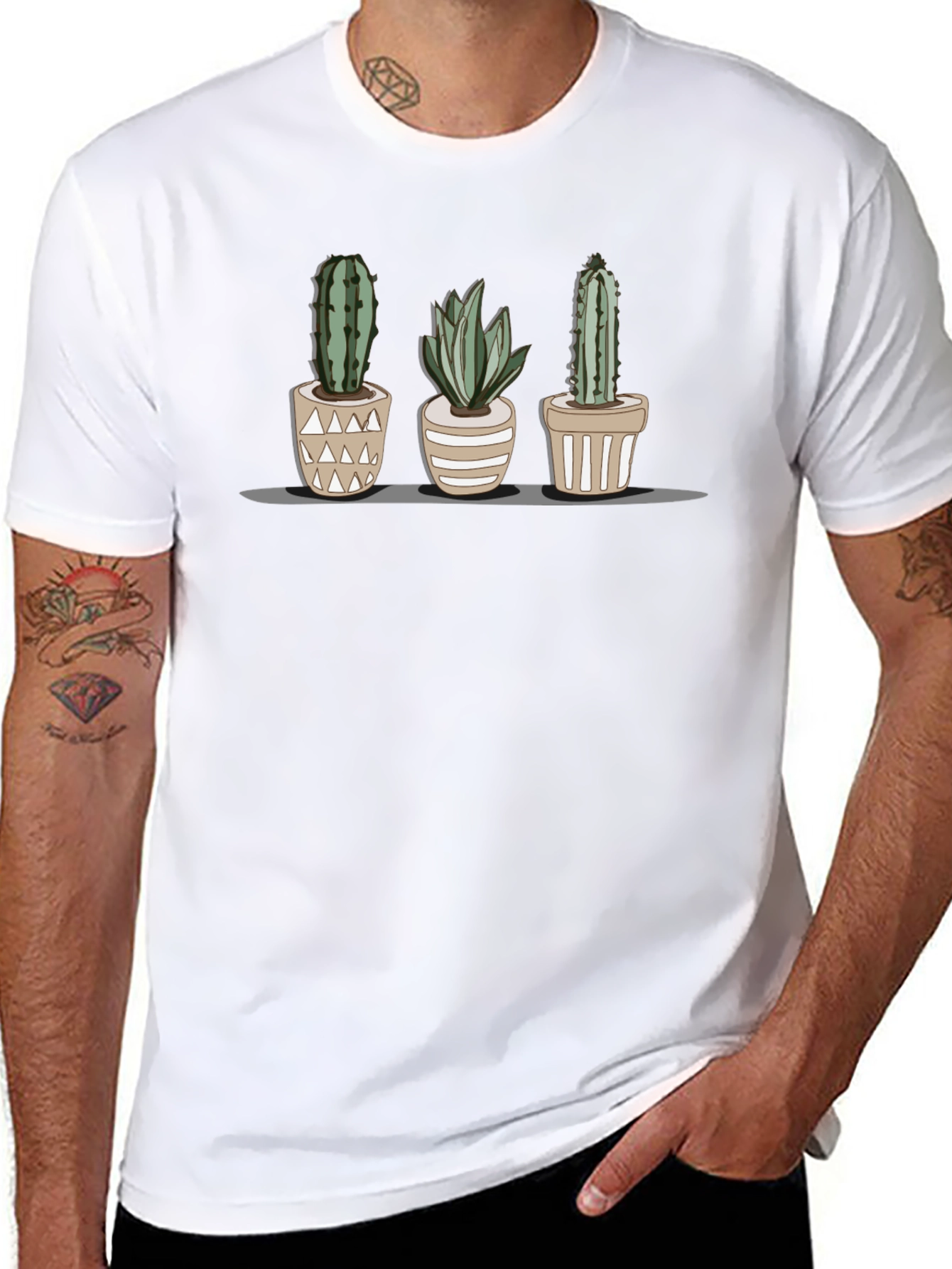 Cactus Trio T-Shirt - Stylish Botanical Print