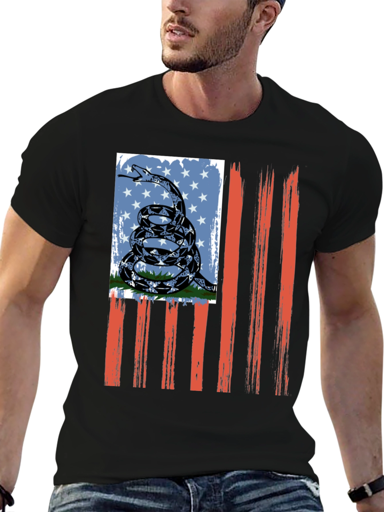 American Flag Snake Graphic T-Shirt
