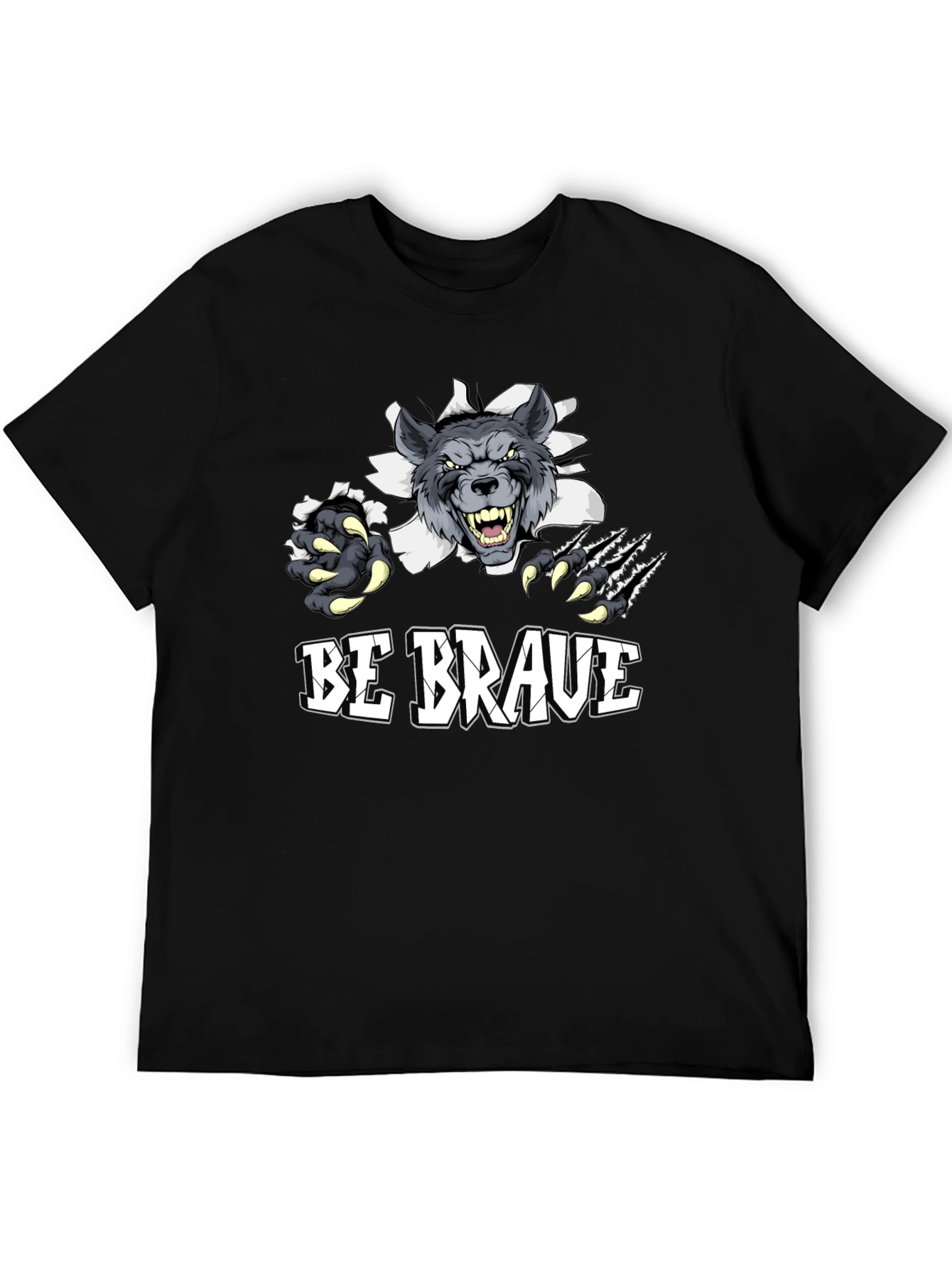 Be Brave Wolf Graphic Print T-Shirt