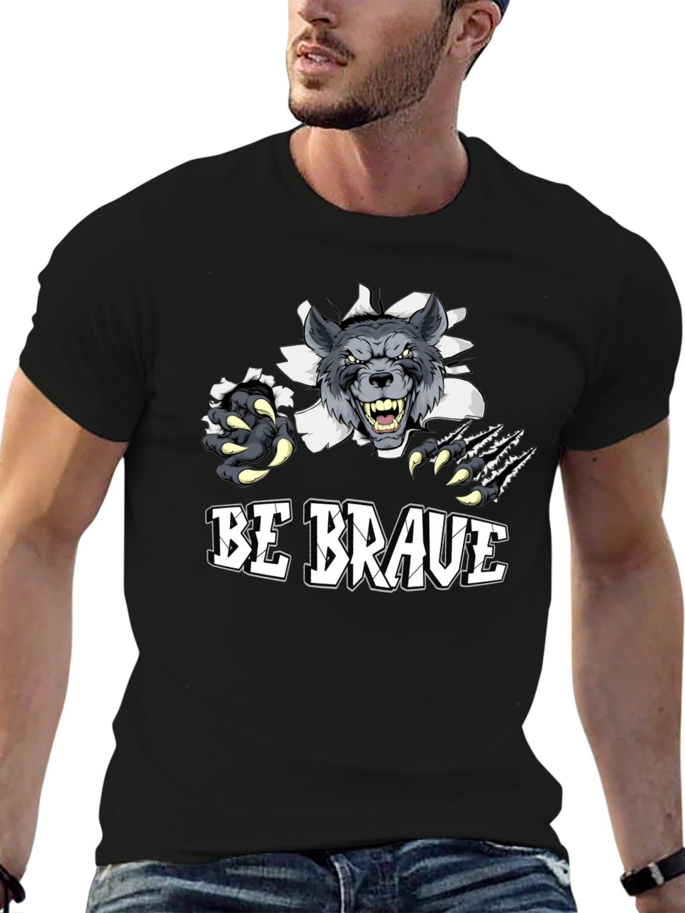 Be Brave Wolf Graphic Print T-Shirt