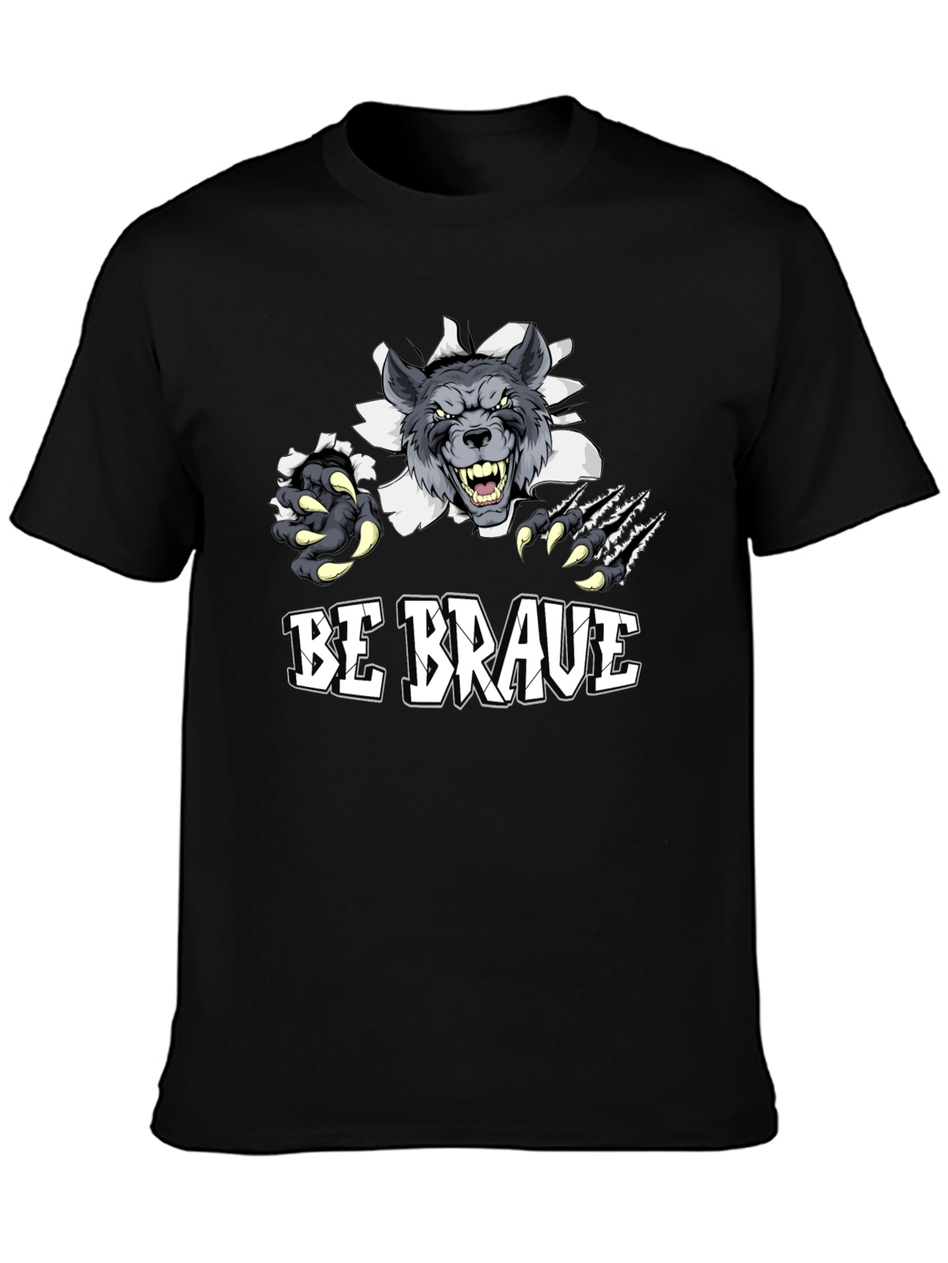 Be Brave Wolf Graphic Print T-Shirt