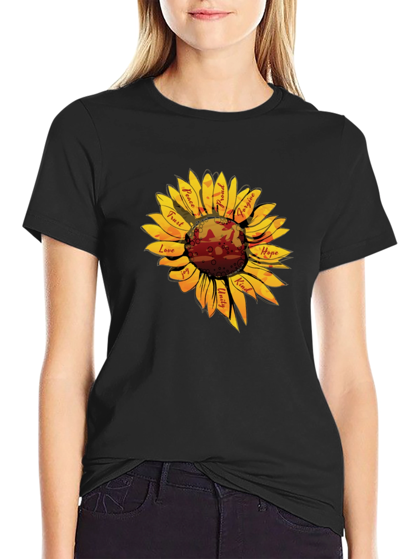 Sunflower Kindness Graphic T-Shirt - Black