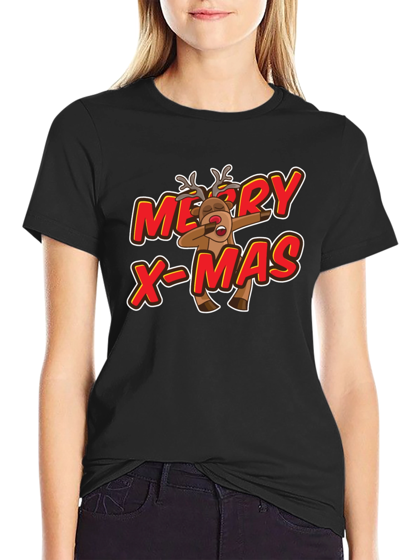 Merry X-Mas Reindeer Dabbing Graphic Tee
