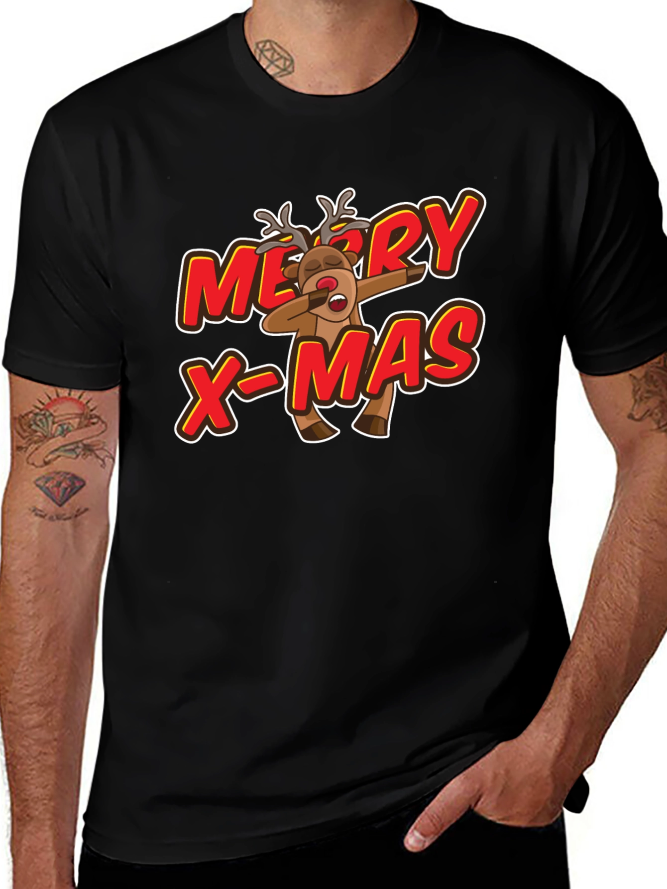 Merry X-Mas Reindeer Dabbing Graphic Tee