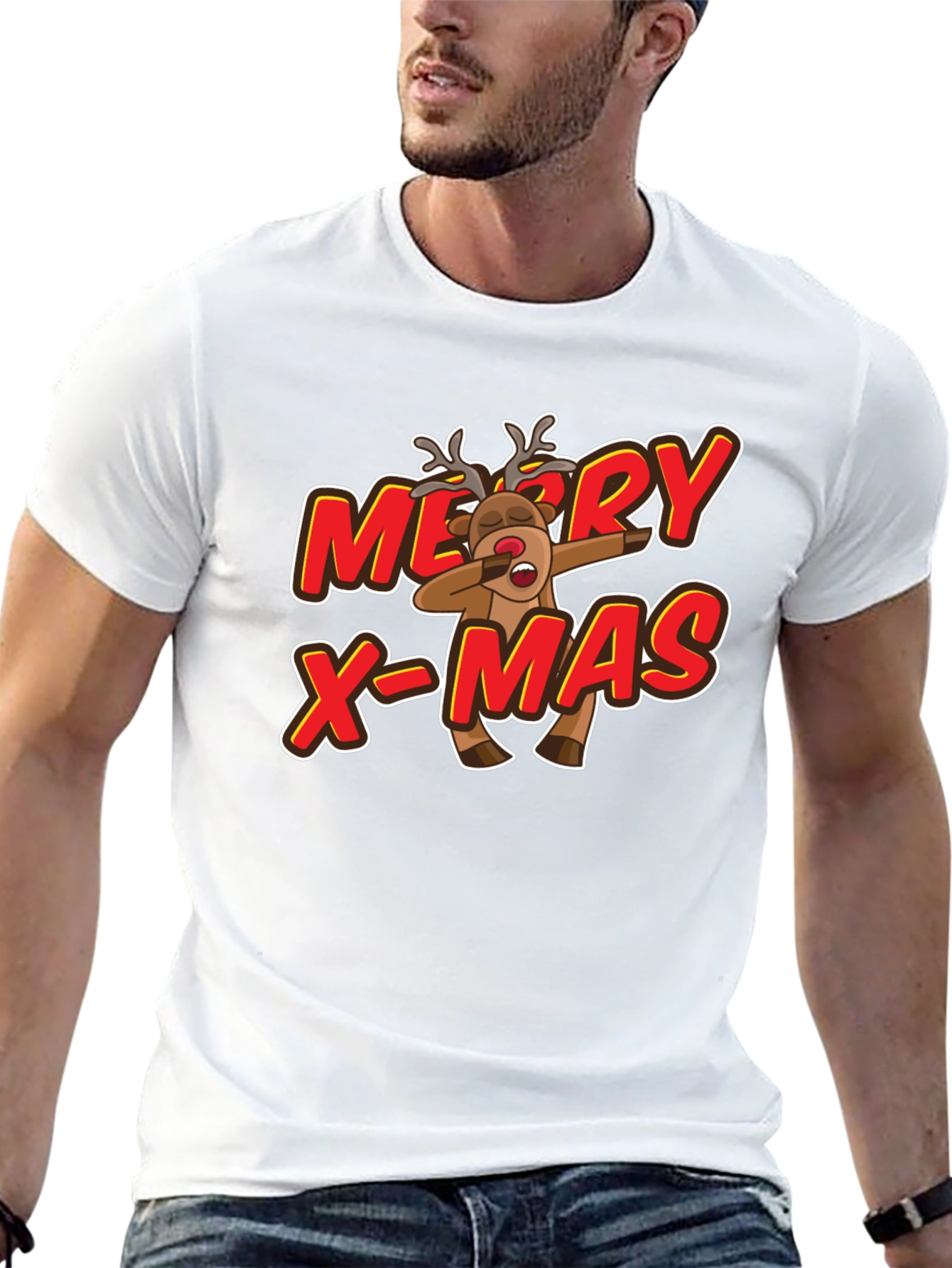 Merry X-Mas Reindeer Dabbing Graphic Tee