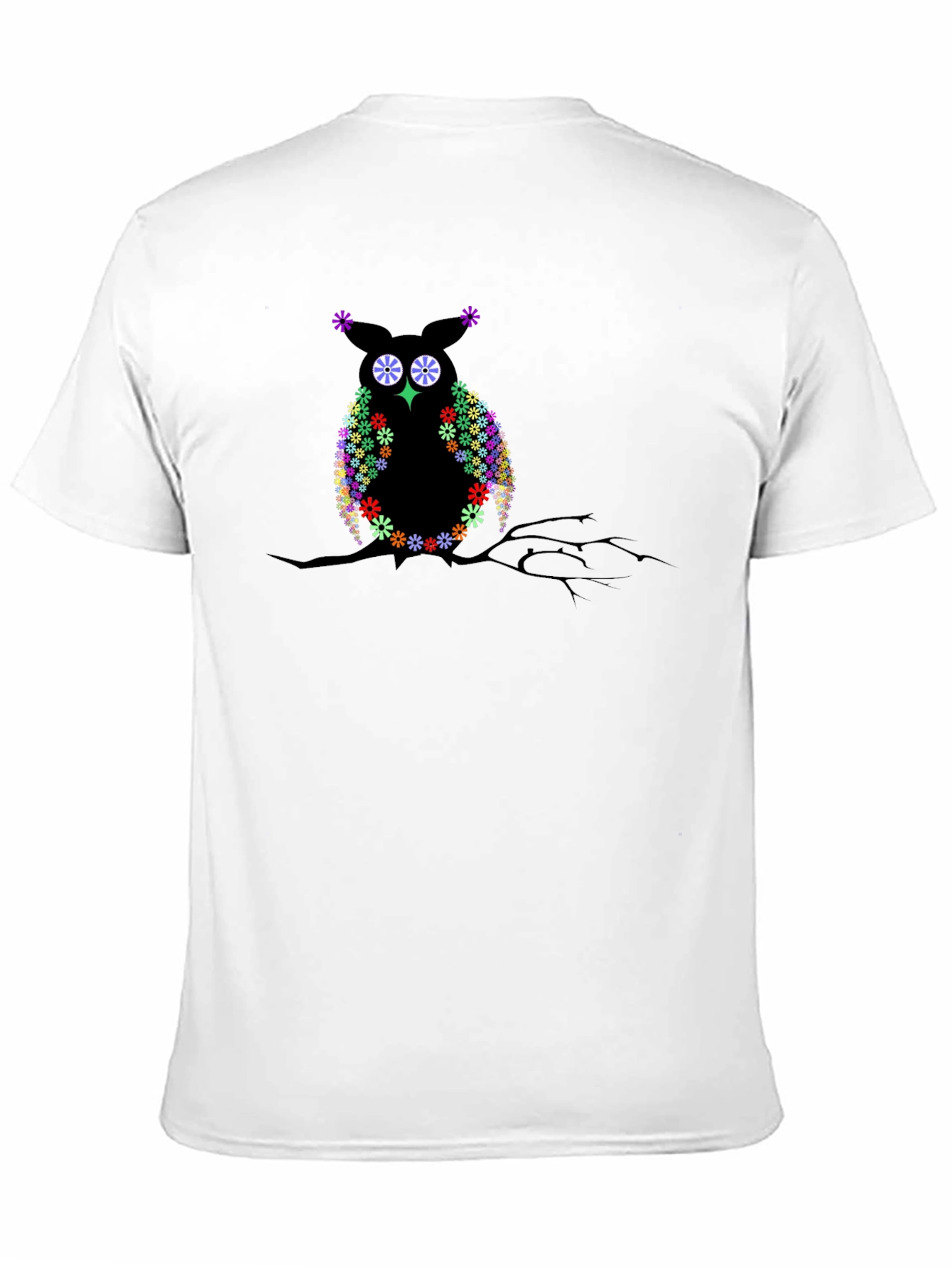 Floral Owl on Branch Black T-Shirt
