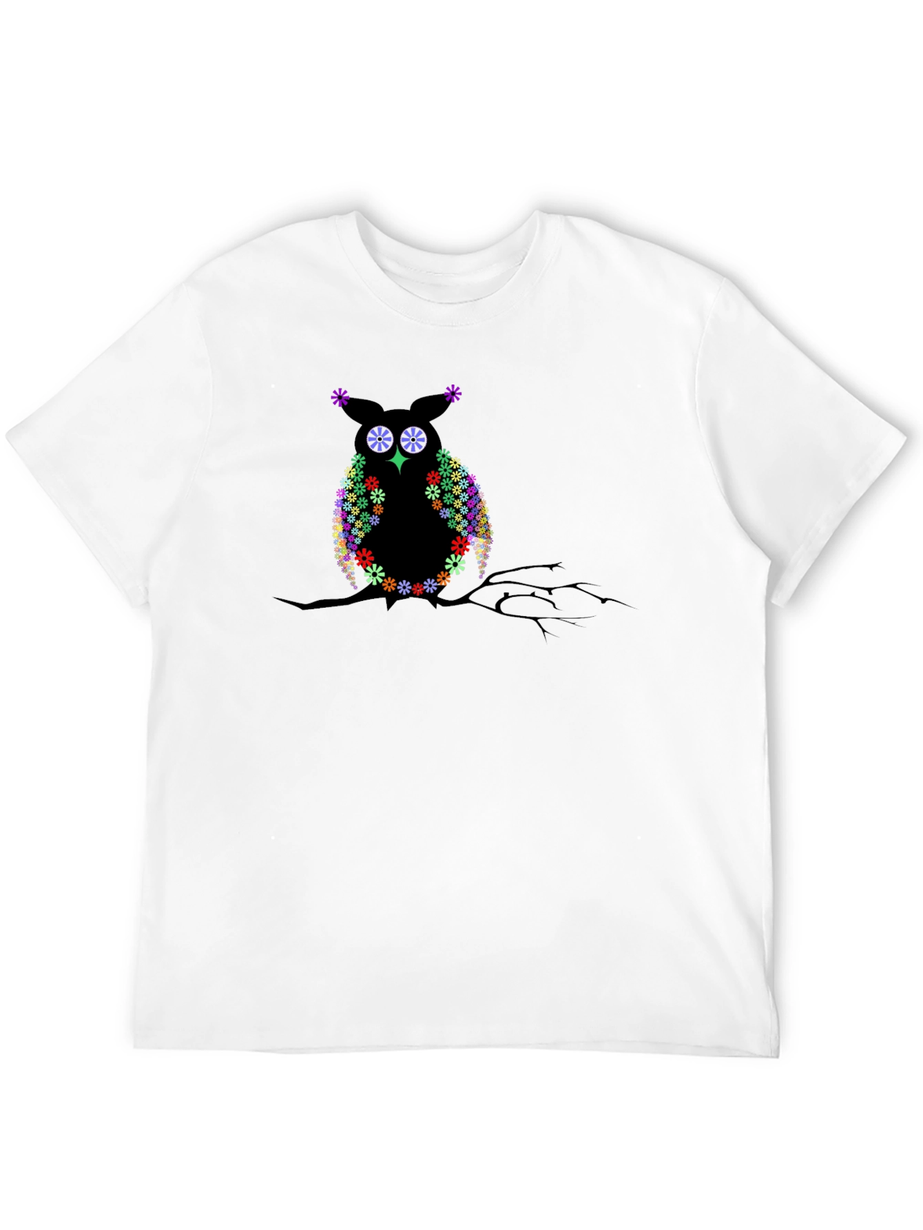 Floral Owl on Branch Black T-Shirt
