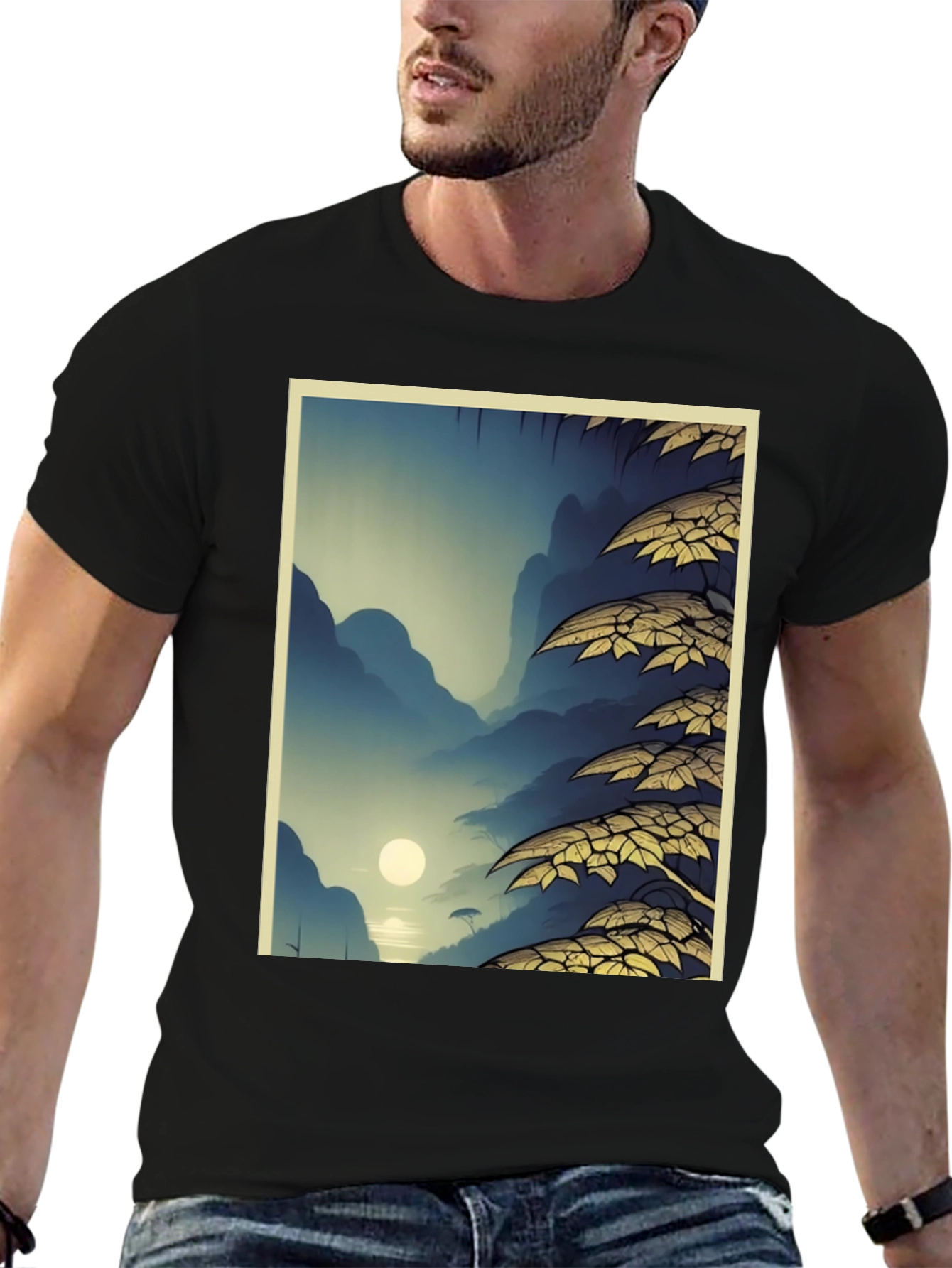 Nature Graphic Print Black T-Shirt