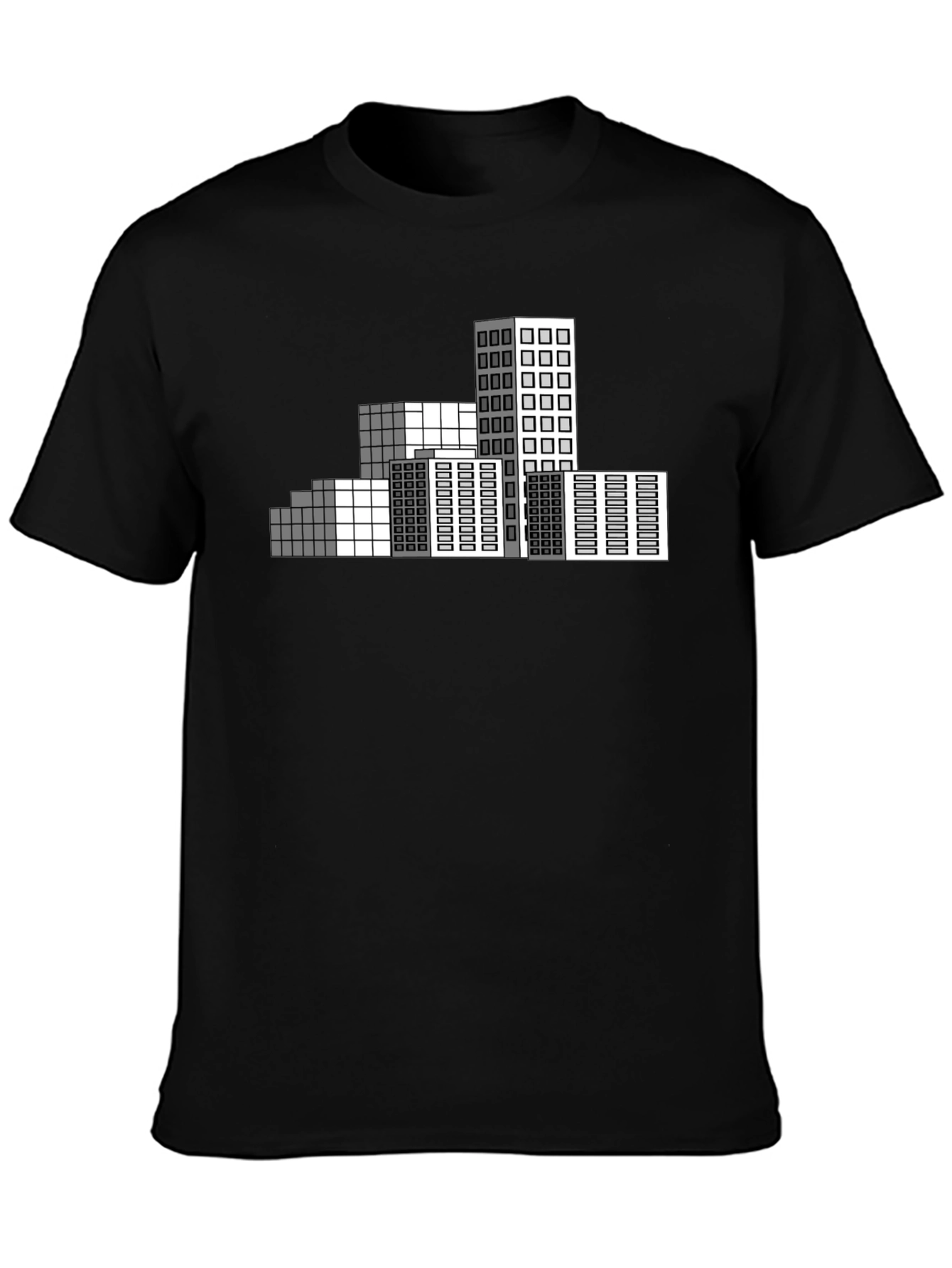 Geometric Cityscape T-Shirt - Modern Pixel Art Tee