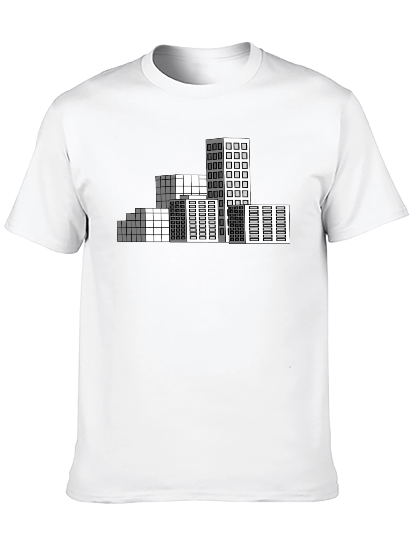 Geometric Cityscape T-Shirt - Modern Pixel Art Tee