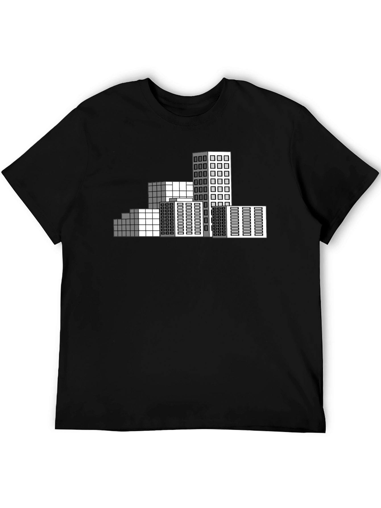 Geometric Cityscape T-Shirt - Modern Pixel Art Tee