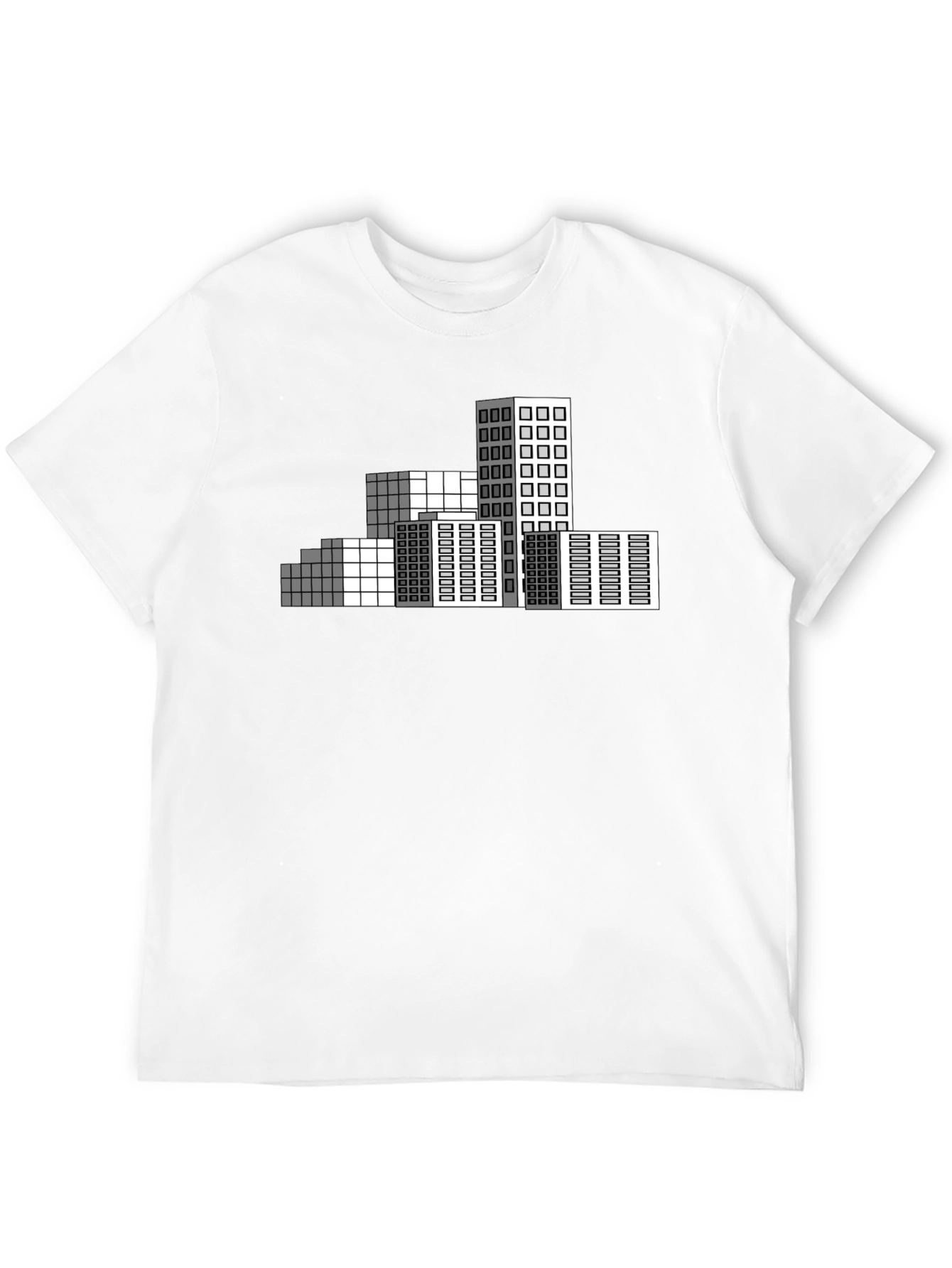 Geometric Cityscape T-Shirt - Modern Pixel Art Tee