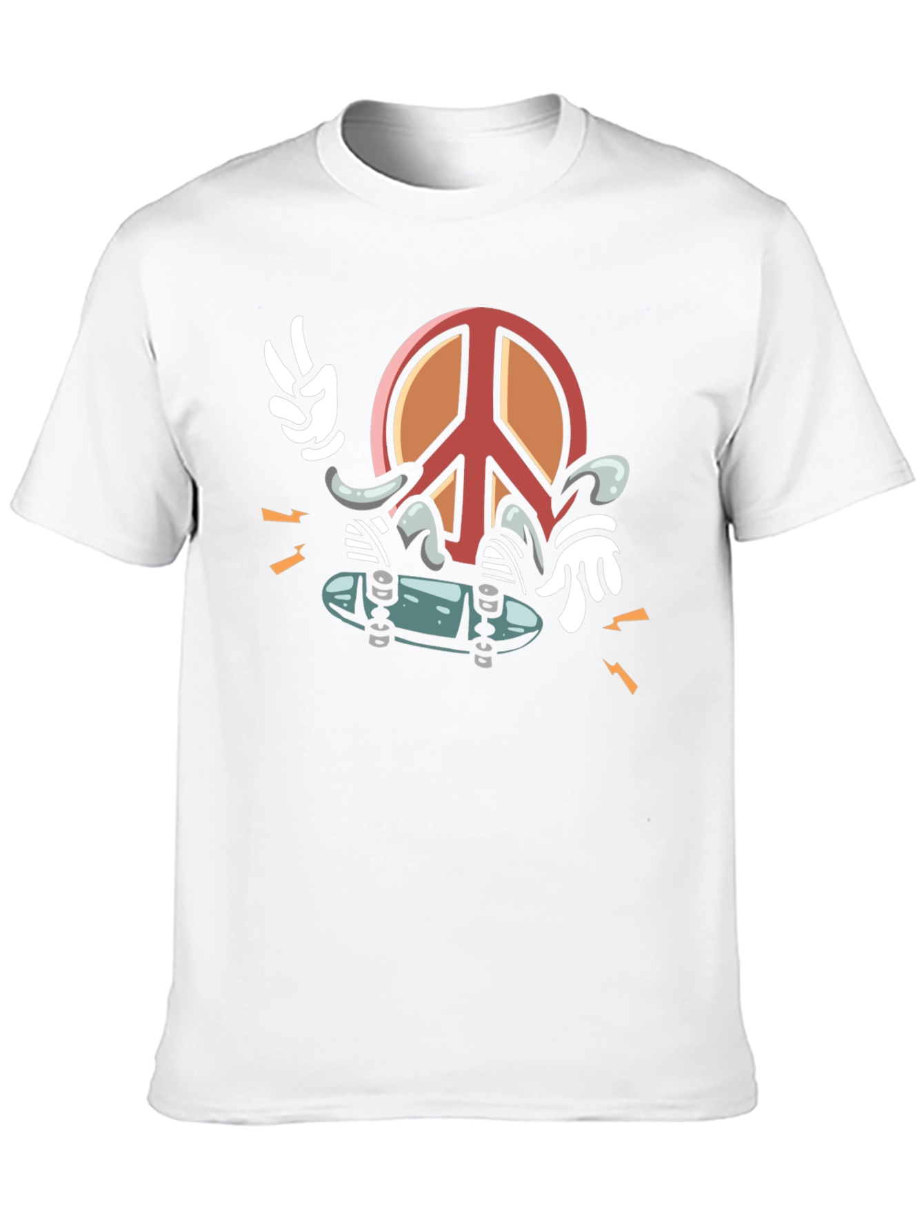 Cool Peace Sign Skateboarder Graphic Black T-Shirt