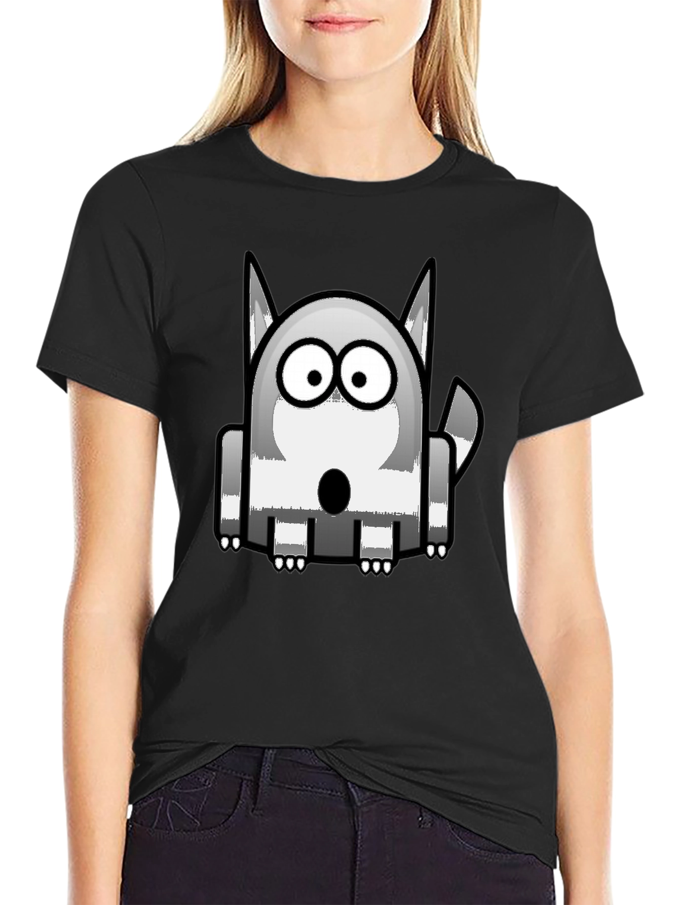 Cartoon Dog Graphic Print Black T-Shirt