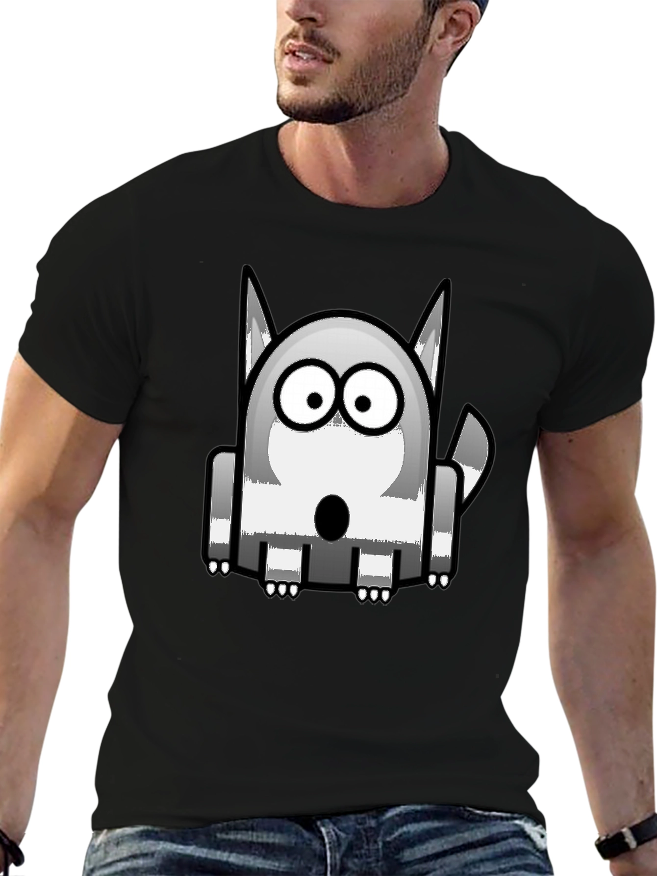 Cartoon Dog Graphic Print Black T-Shirt