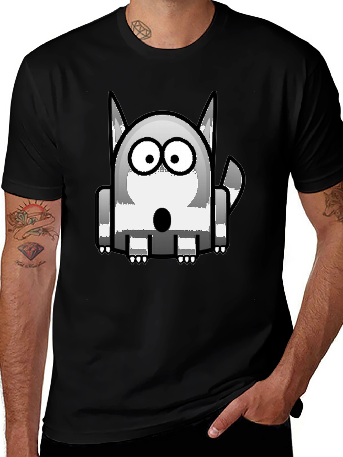 Cartoon Dog Graphic Print Black T-Shirt