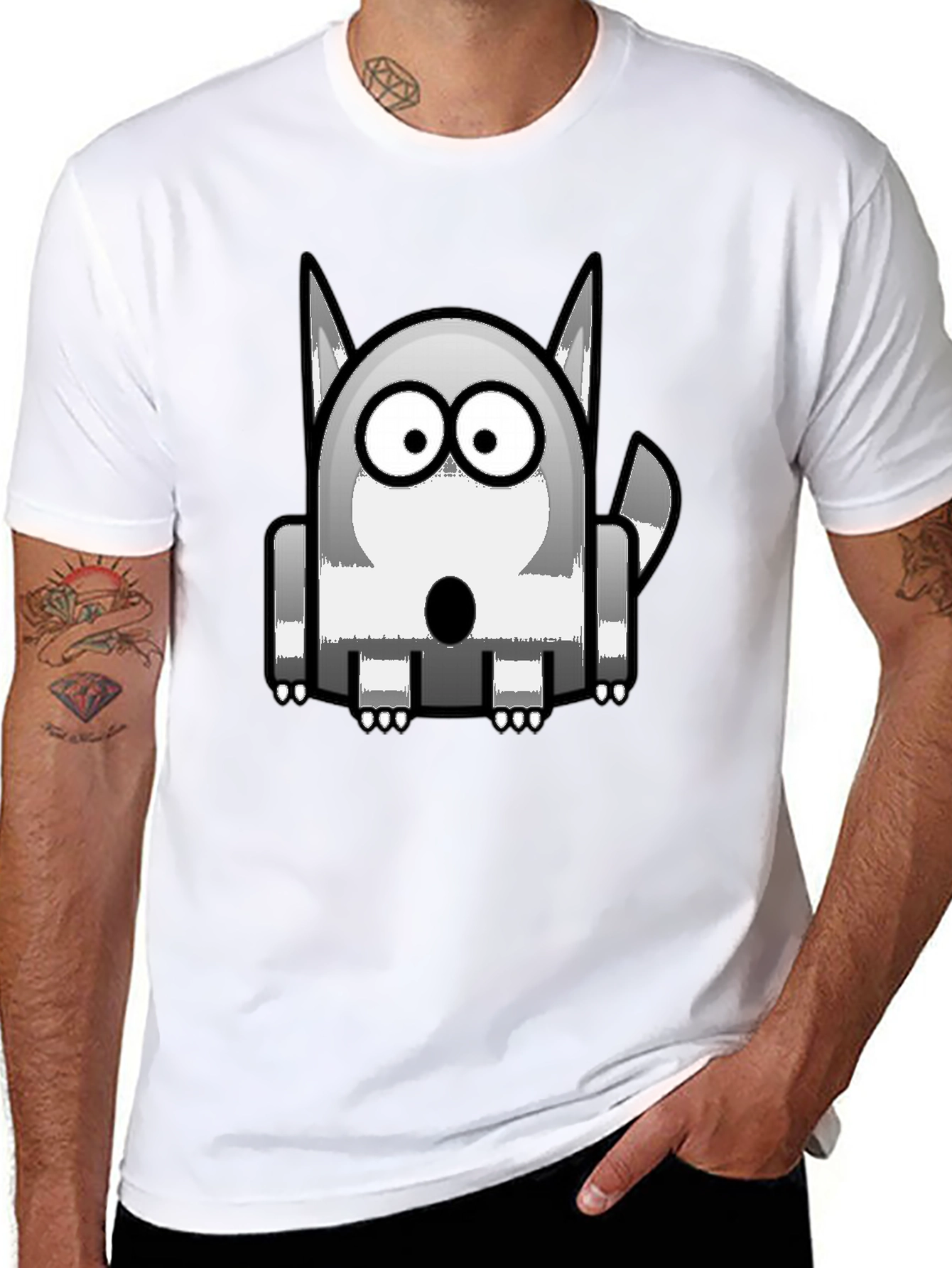 Cartoon Dog Graphic Print Black T-Shirt