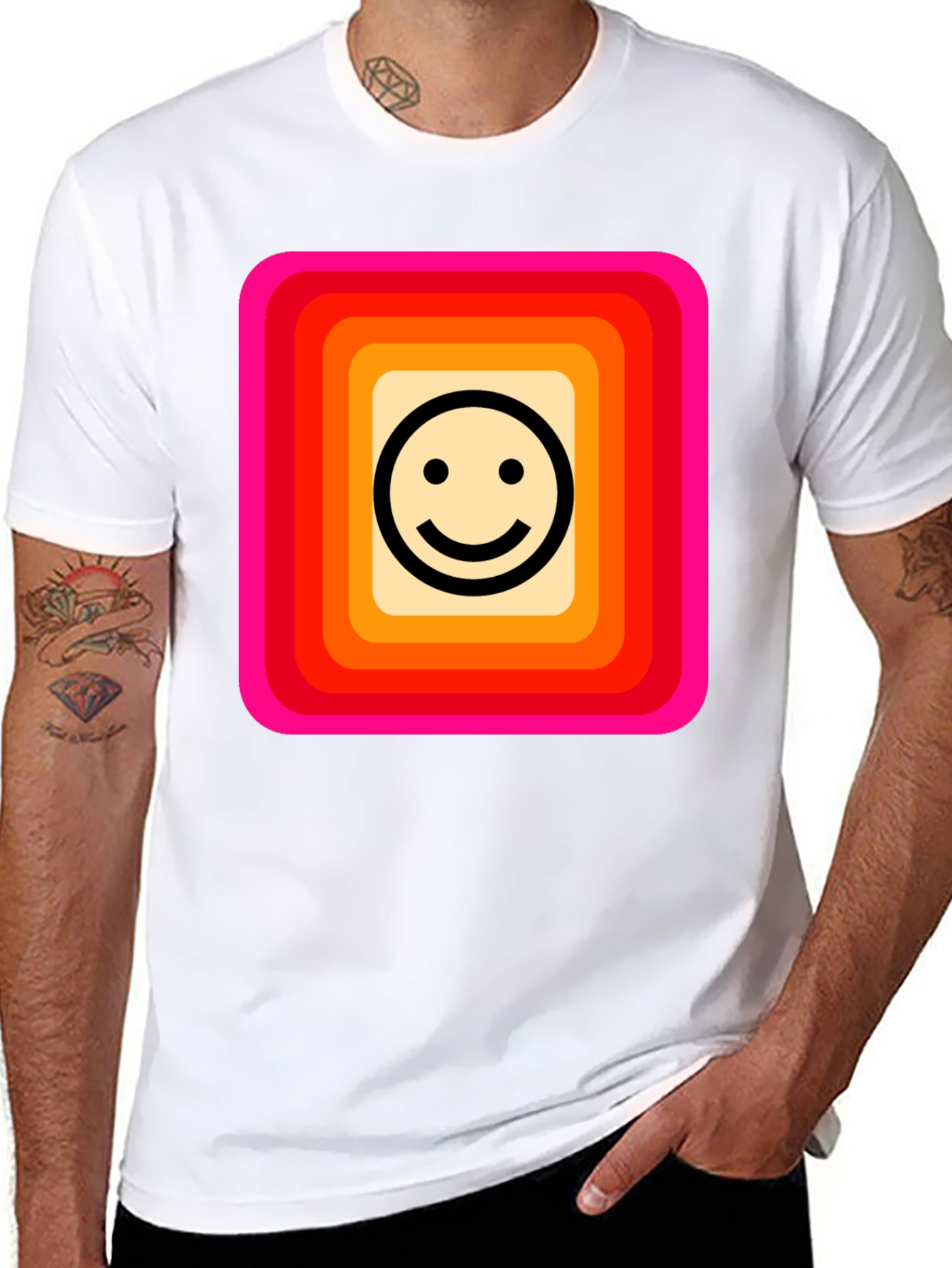 Retro Smiley Face Graphic Tee - Black