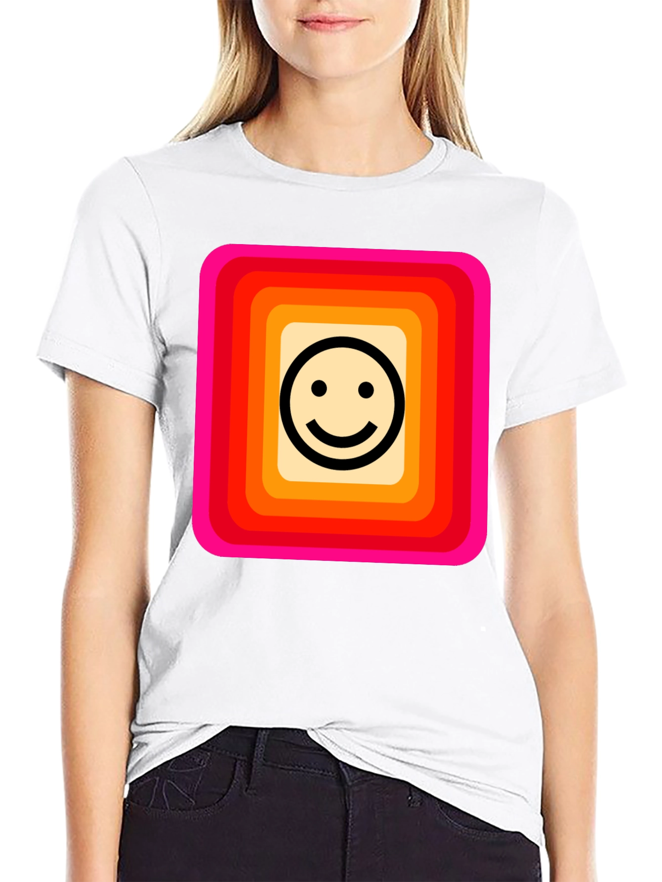 Retro Smiley Face Graphic Tee - Black
