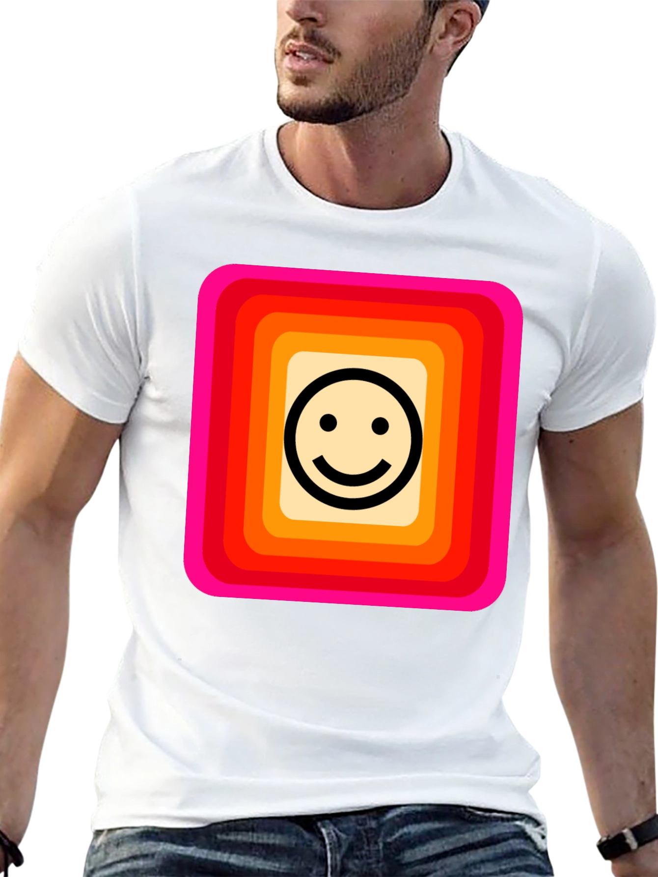Retro Smiley Face Graphic Tee - Black
