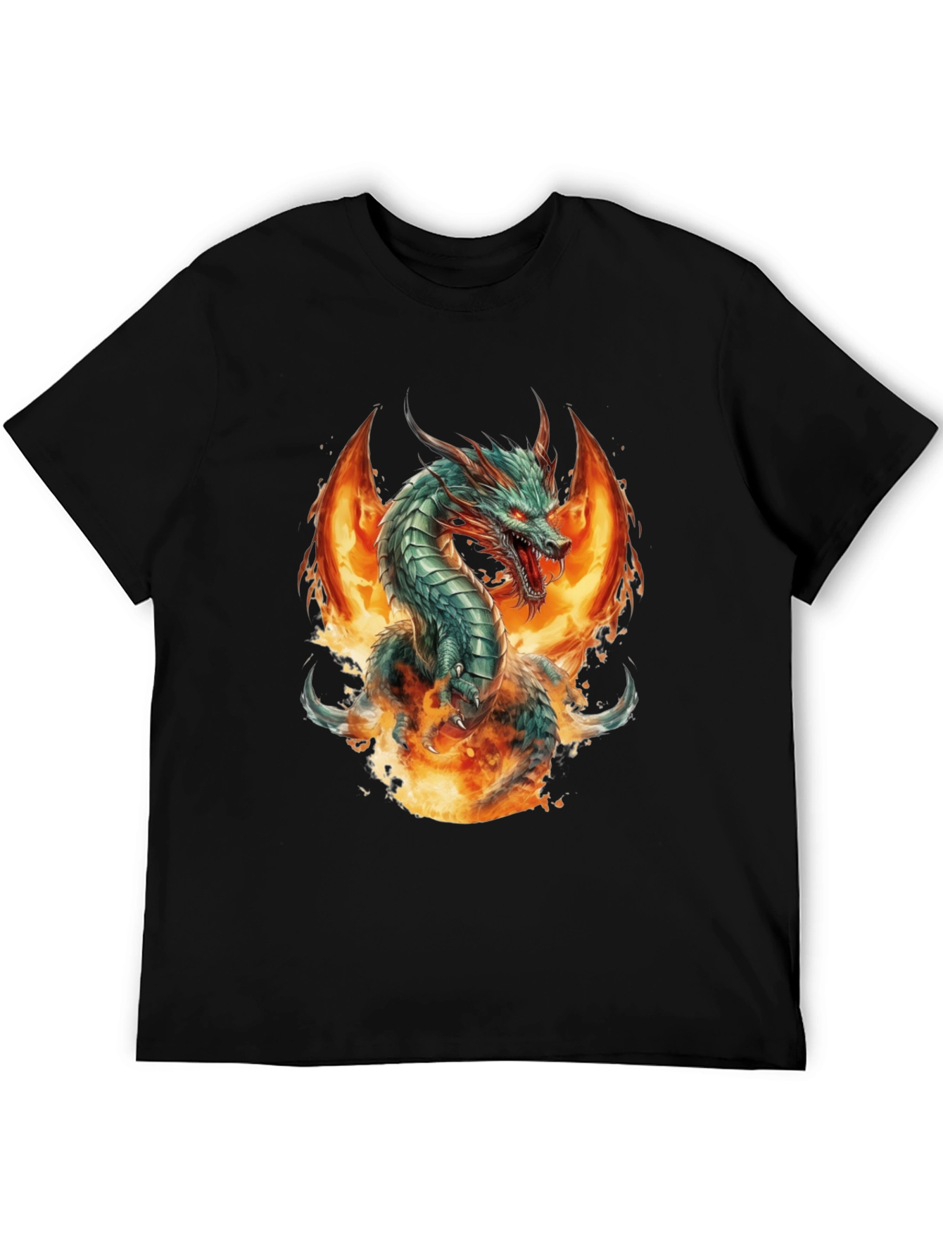 Fiery Dragon Graphic Tee - Bold Black Cotton Shirt
