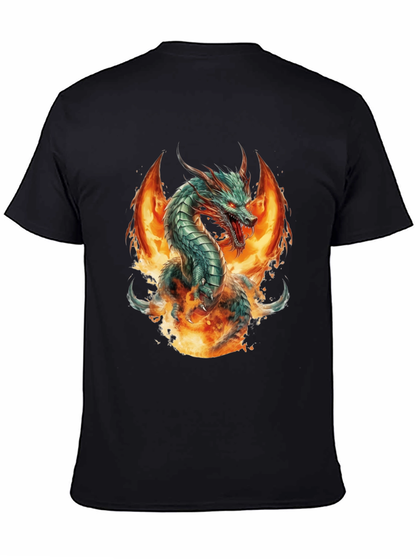 Fiery Dragon Graphic Tee - Bold Black Cotton Shirt