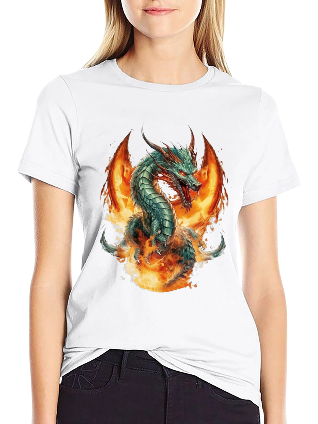 Fiery Dragon Graphic Tee - Bold Black Cotton Shirt