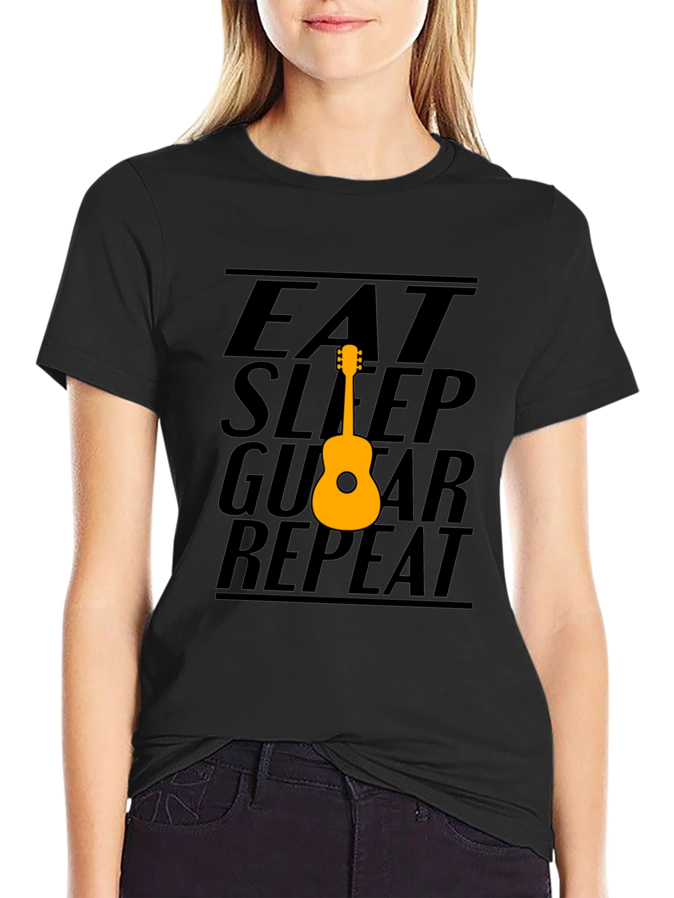 Eat Sleep Guitar Repeat Black T-Shirt