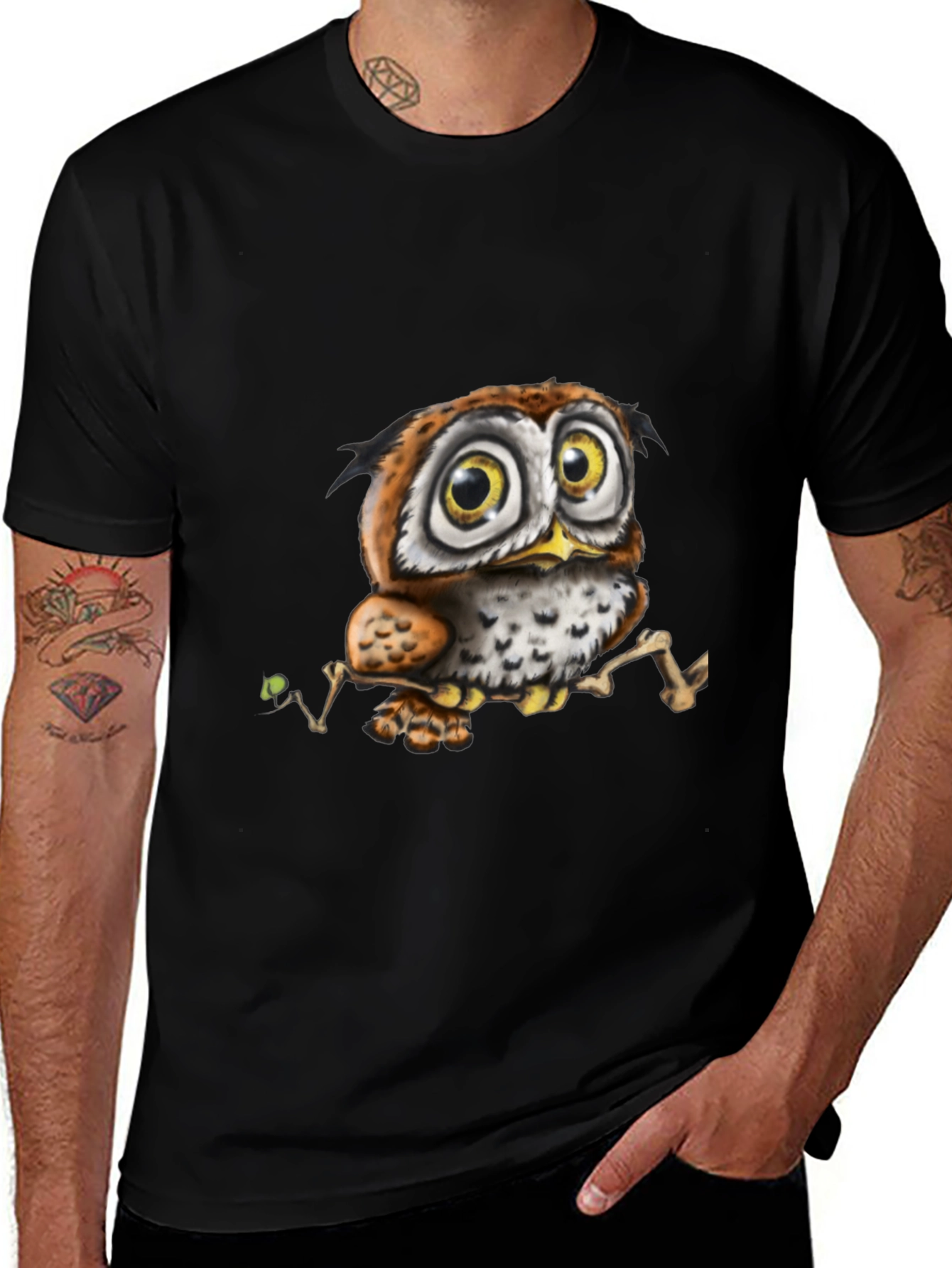 Cute Owl Graphic Tee - Black