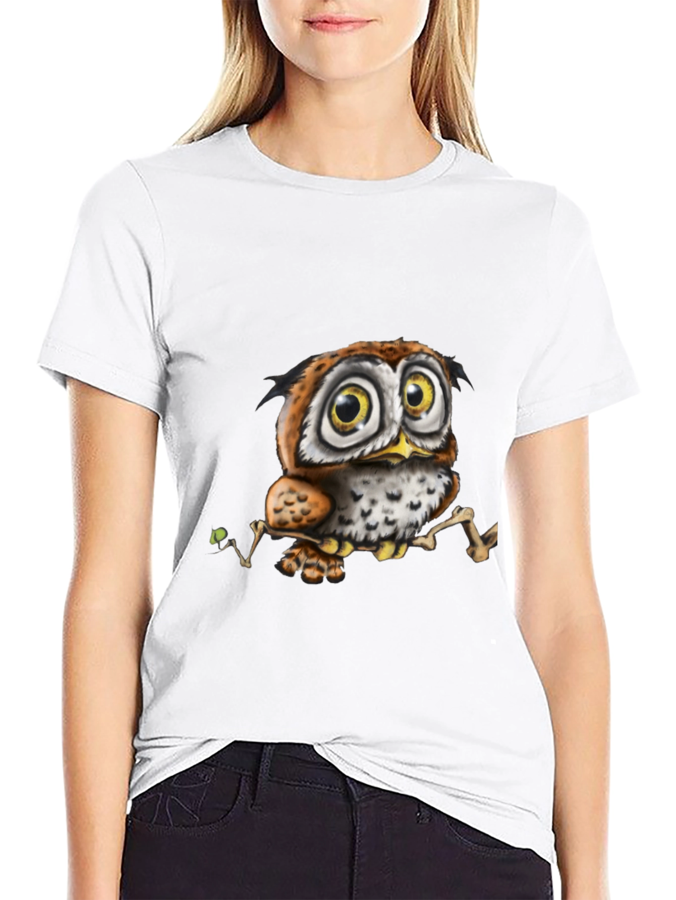 Cute Owl Graphic Tee - Black