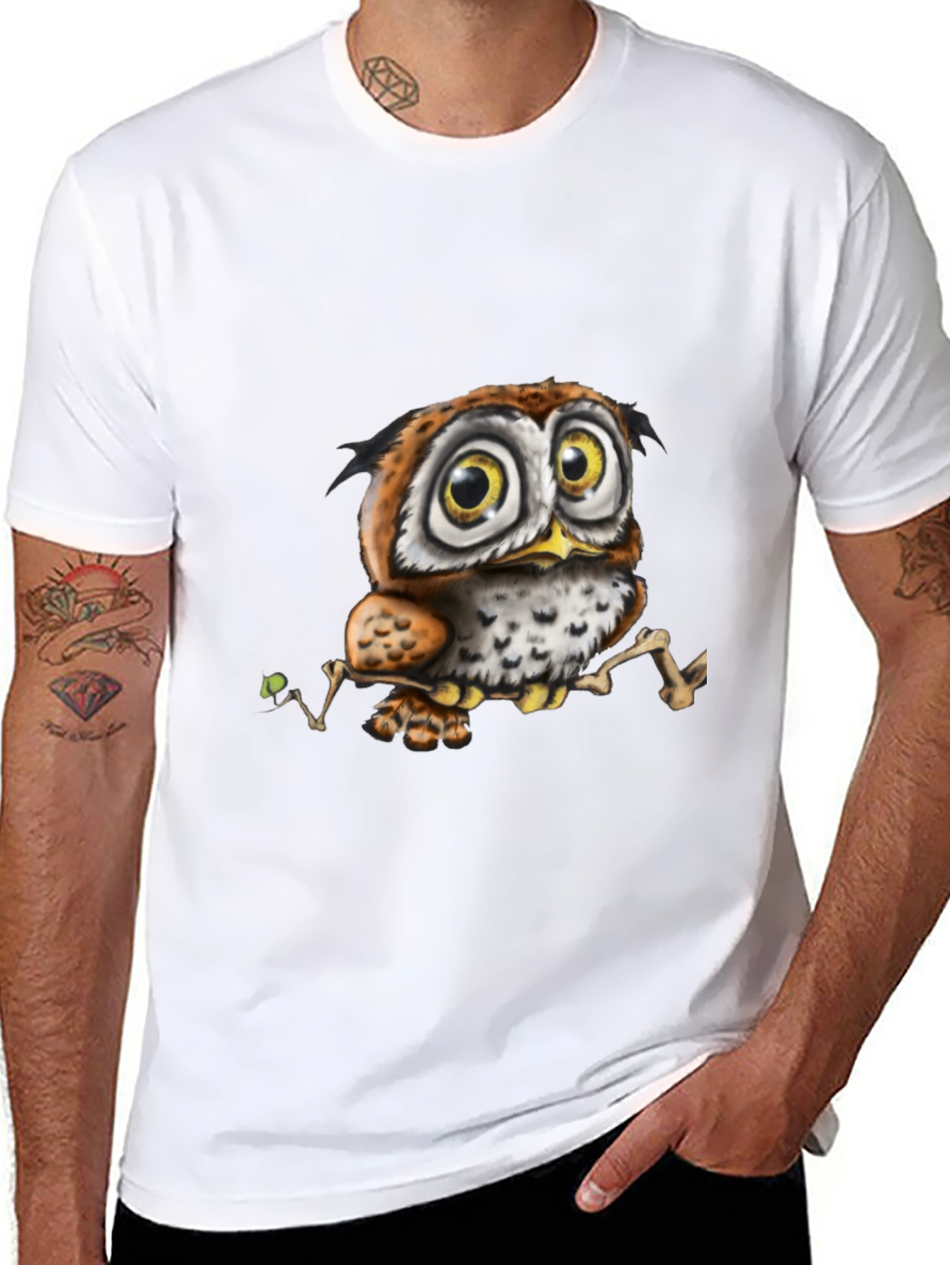 Cute Owl Graphic Tee - Black