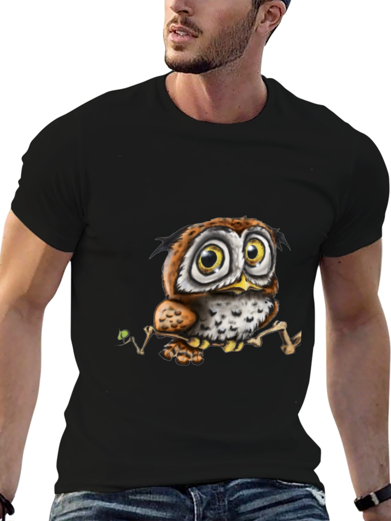 Cute Owl Graphic Tee - Black