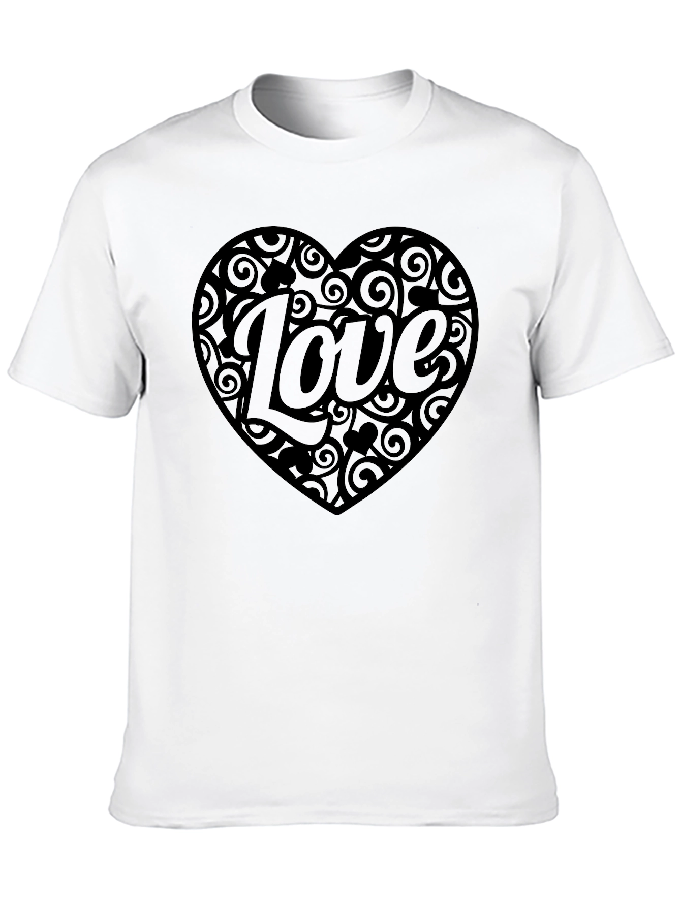 Love Heart Swirls Mens Black T-Shirt