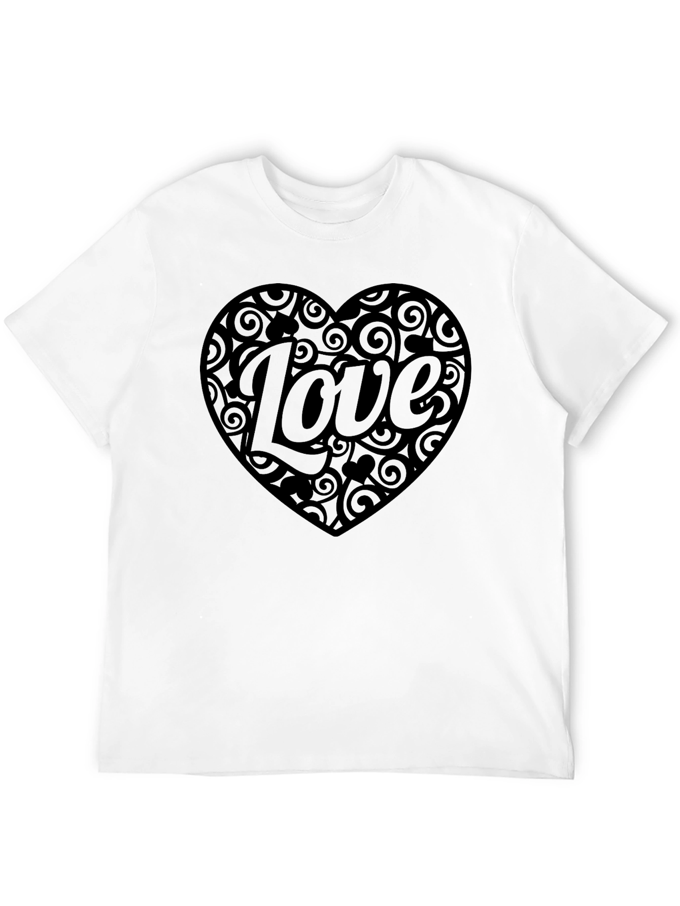 Love Heart Swirls Mens Black T-Shirt