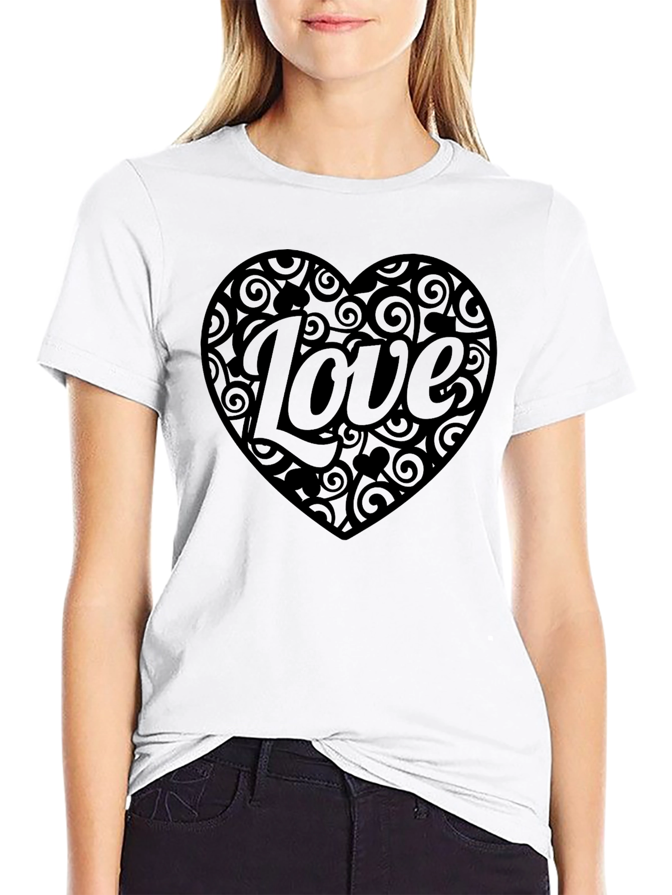 Love Heart Swirls Mens Black T-Shirt