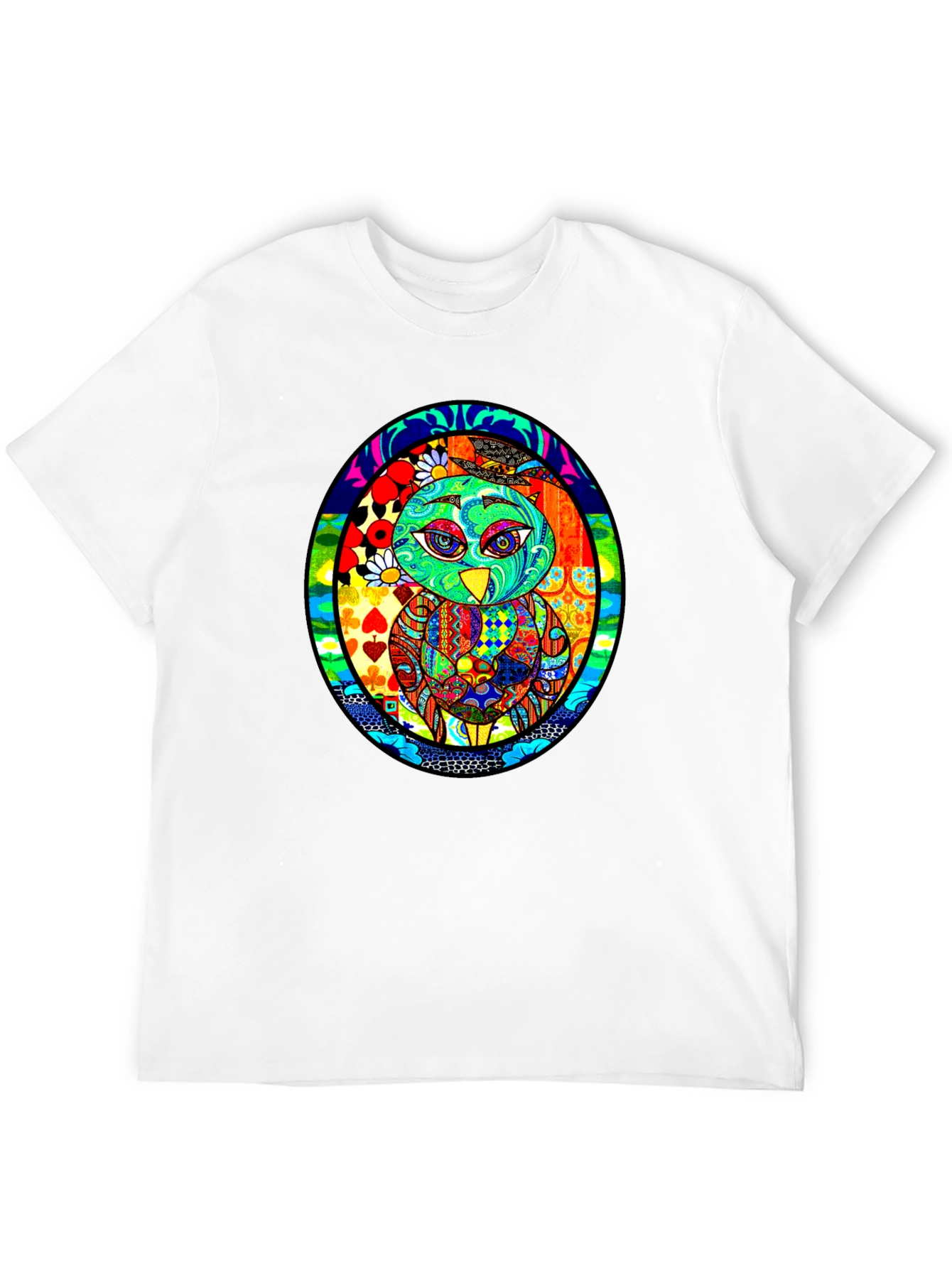 Vibrant Owl Graphic Black T-Shirt