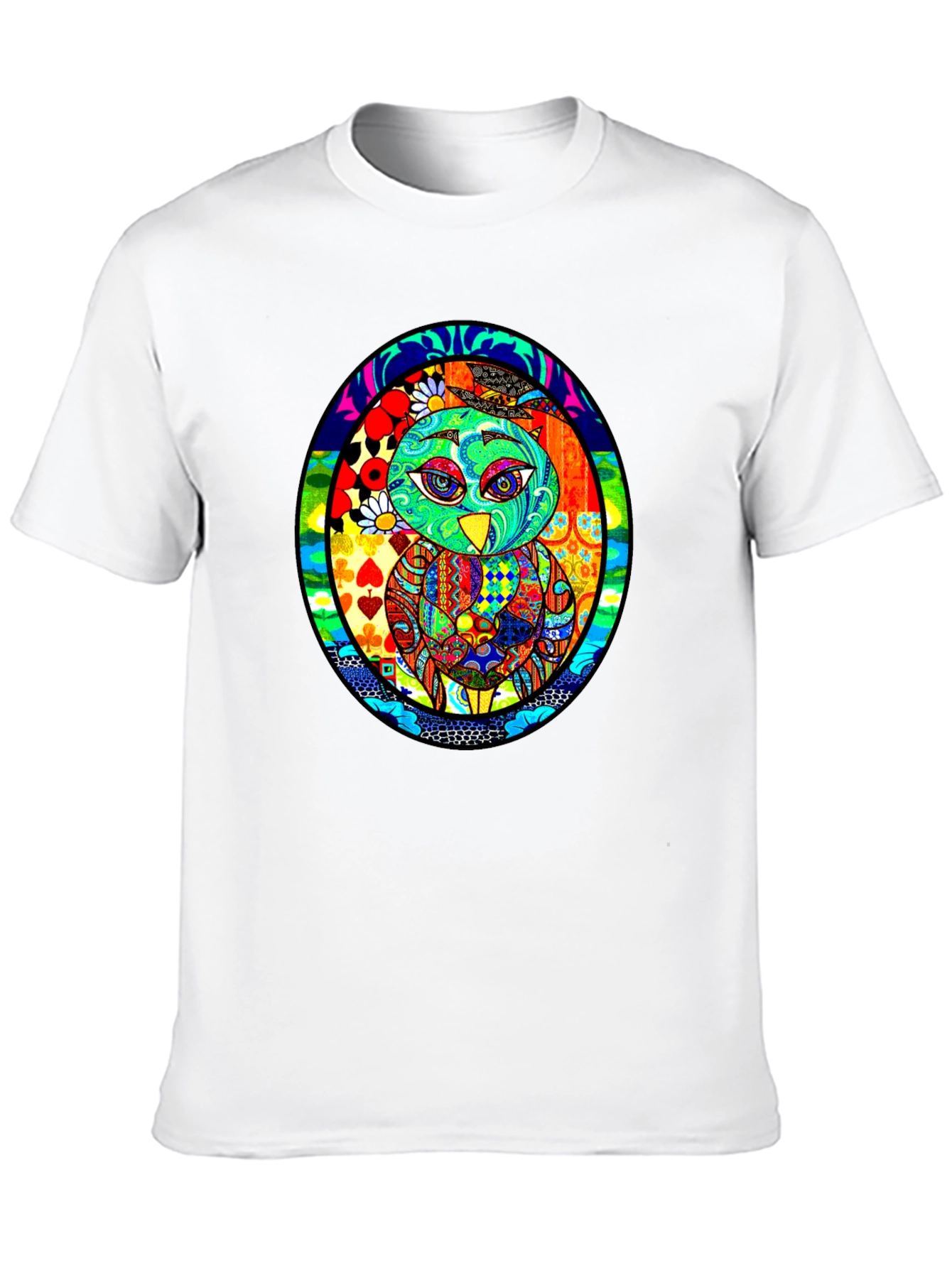 Vibrant Owl Graphic Black T-Shirt