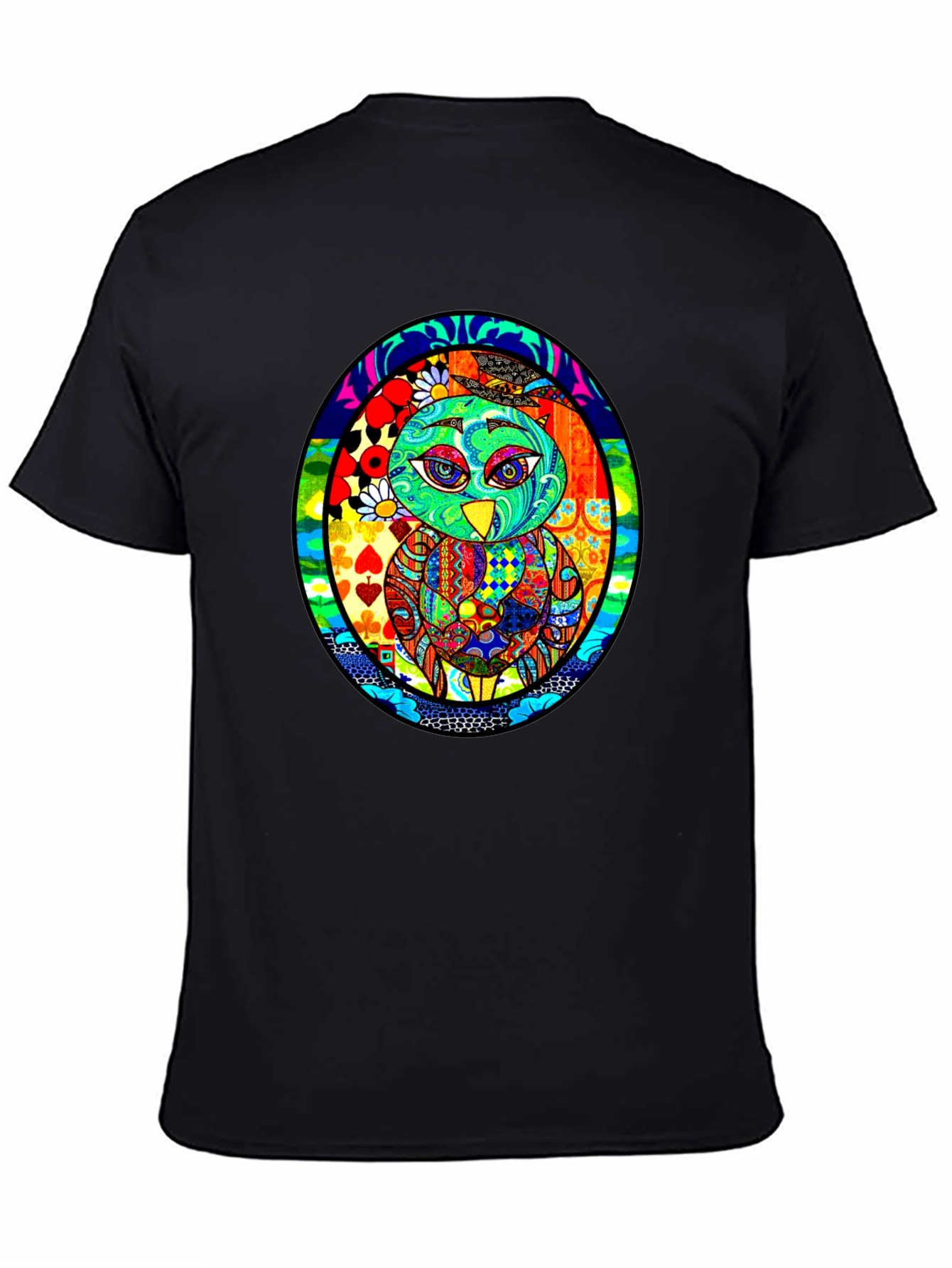 Vibrant Owl Graphic Black T-Shirt
