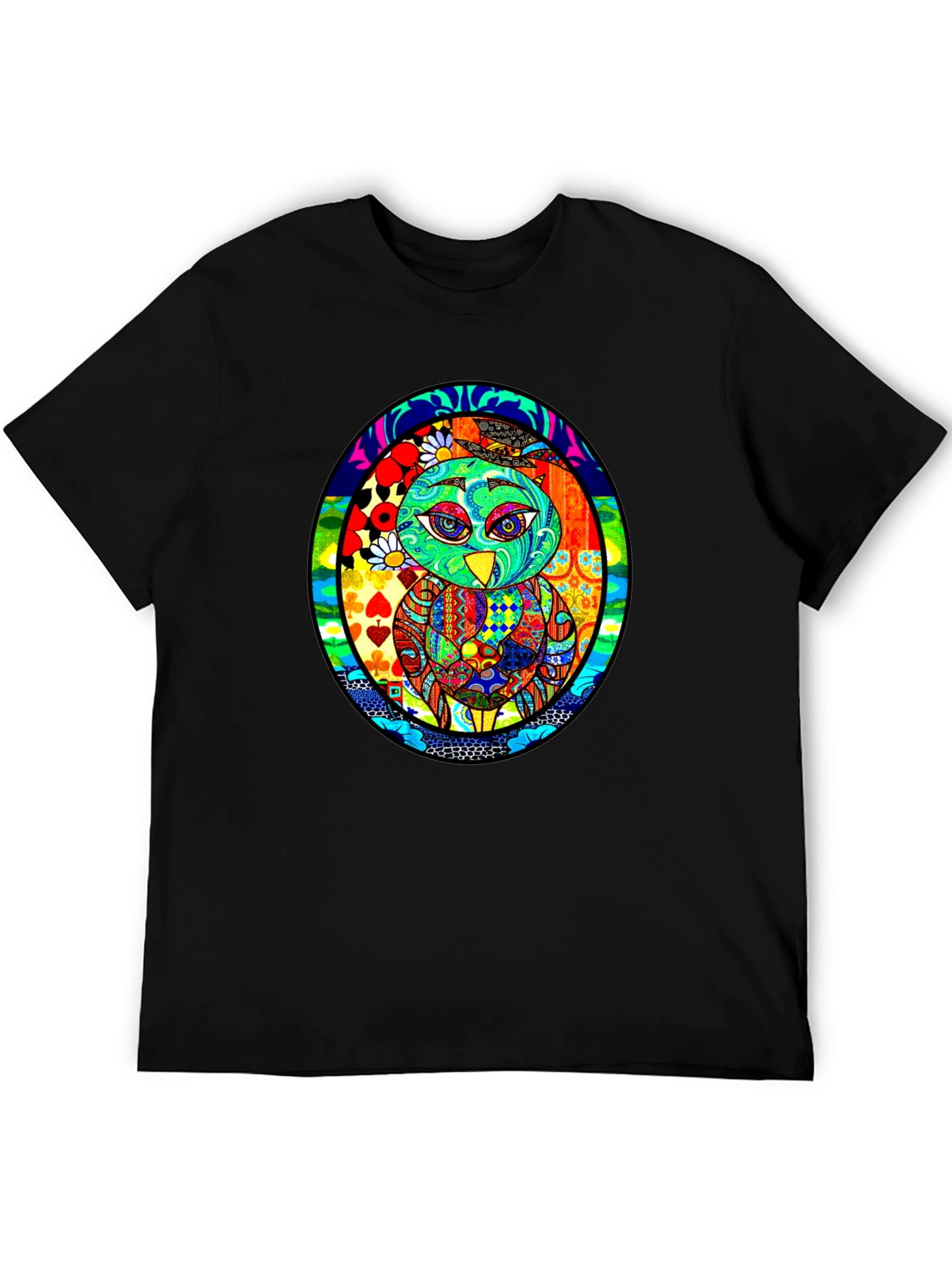 Vibrant Owl Graphic Black T-Shirt