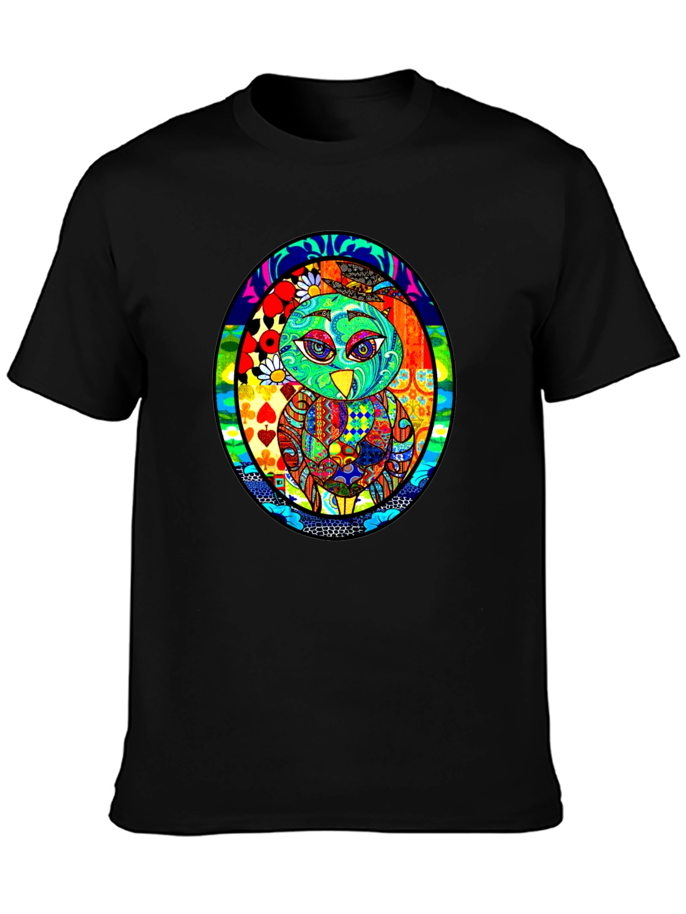 Vibrant Owl Graphic Black T-Shirt