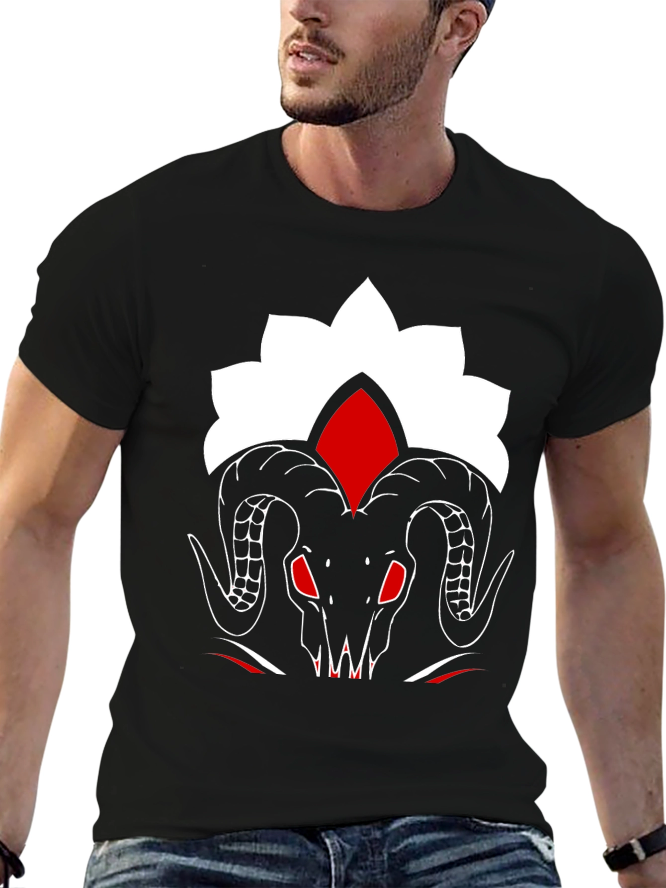 Ram Skull Graphic Tee - Stylish Black T-Shirt