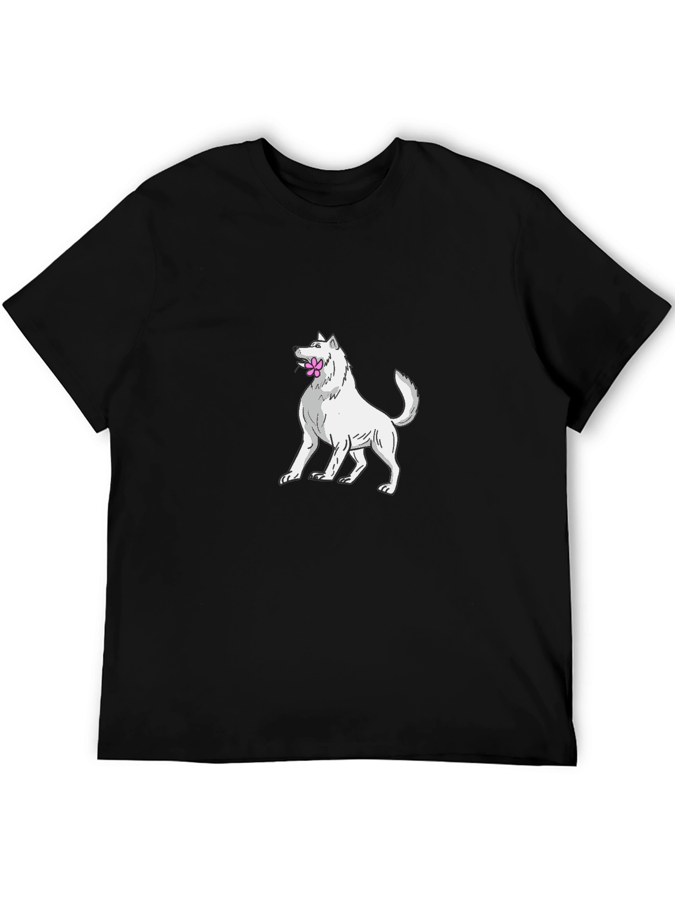 Dog with Flower T-Shirt - Black Cotton Tee
