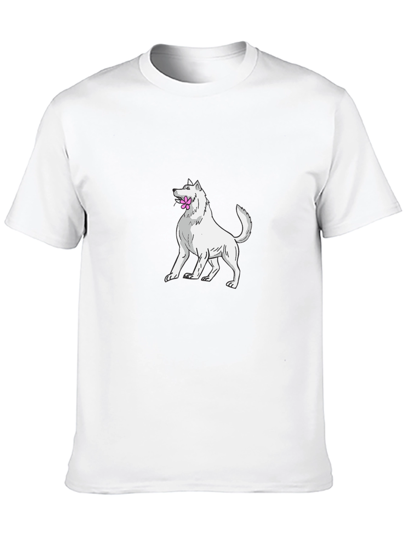 Dog with Flower T-Shirt - Black Cotton Tee
